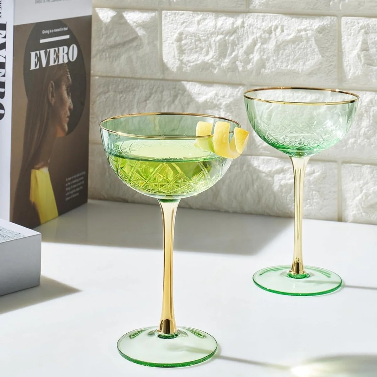 Green Vintage Art Deco Coupes Set of 2 - Image 2
