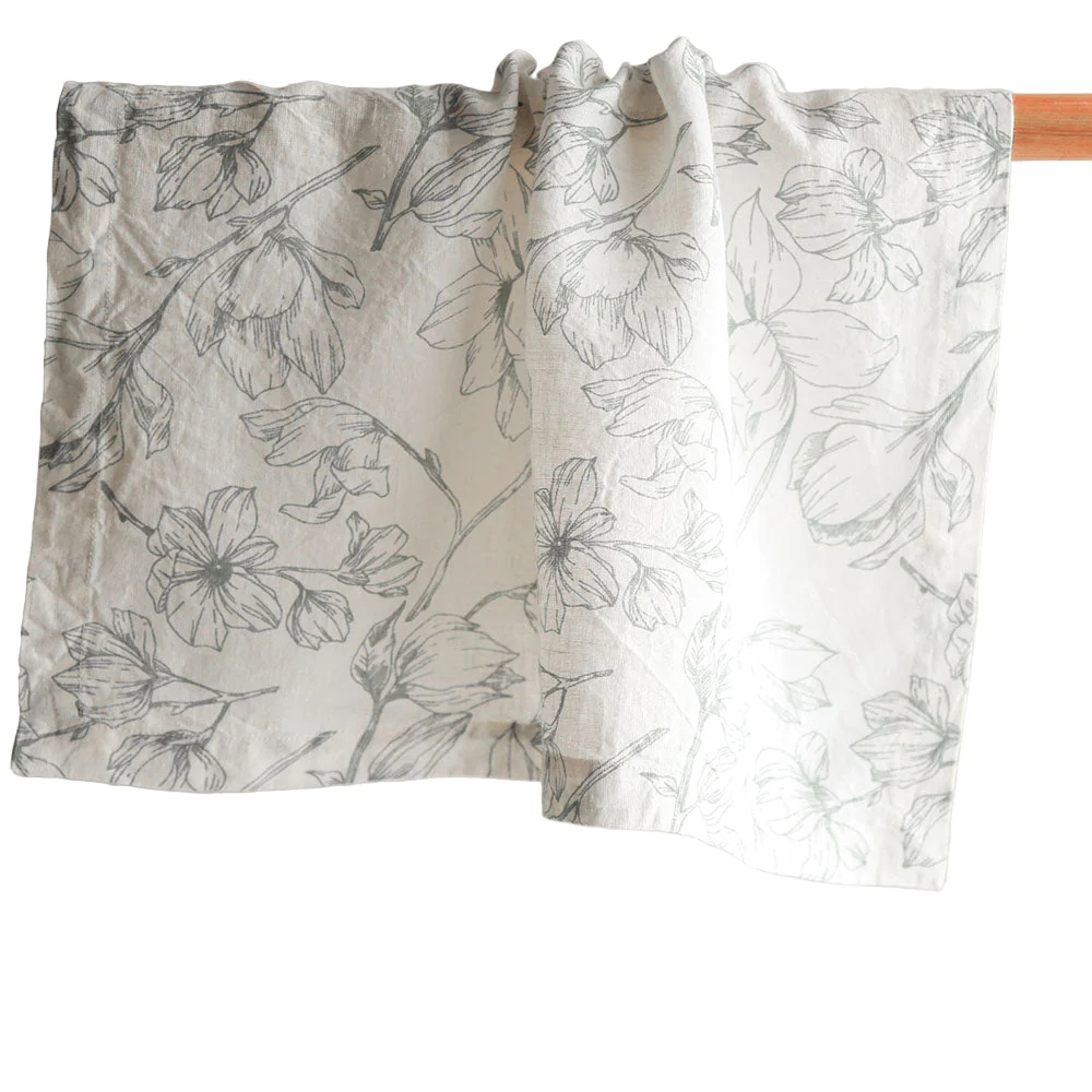 Handcrafted Linen Lilies Napkins in Grey and Green, Set of 4 - Image 4