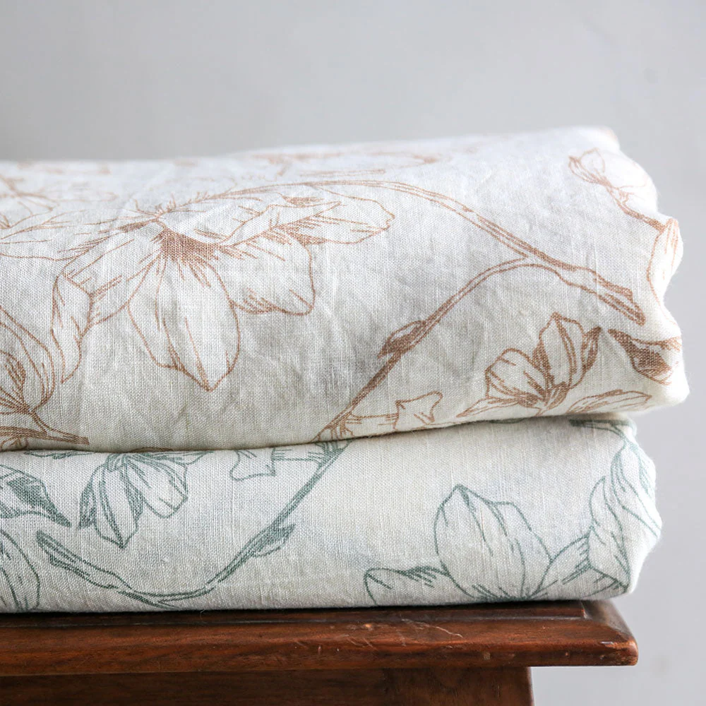 Handcrafted Linen Lilies Tablecloth in Grey, 70 x 80in - Image 5