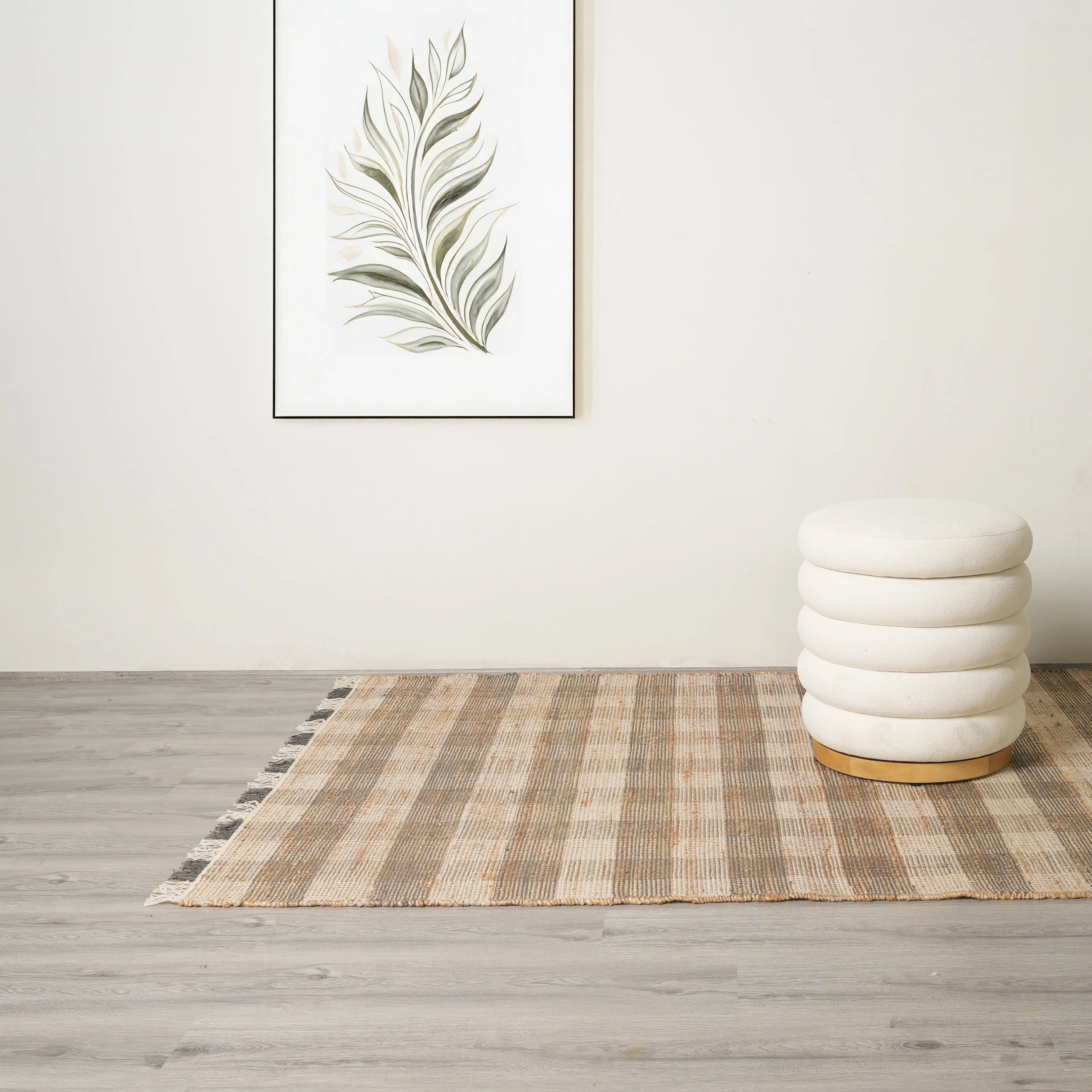 Grey Artisan Hand Woven Jute & Cotton Plaid Rug - Image 3