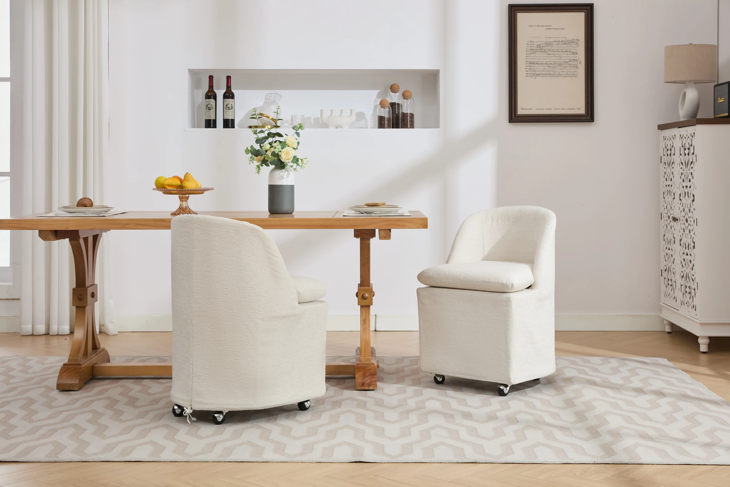 Greymont Chenille Upholstered Armless Dining Chairs With Wheels, Set of 2 - Image 11