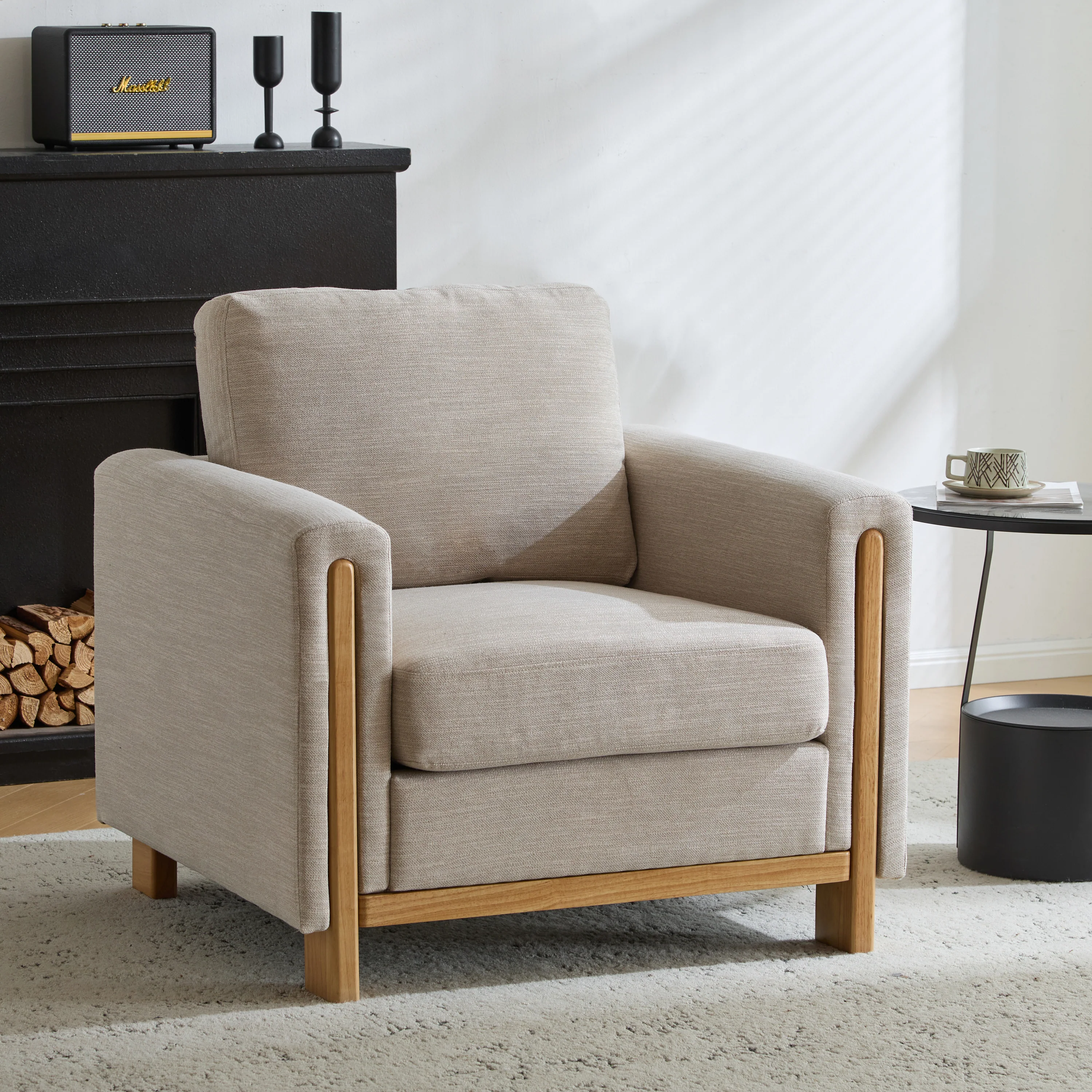 Harmonia Fabric Upholstered Accent Chair with Wood Accent - Image 2