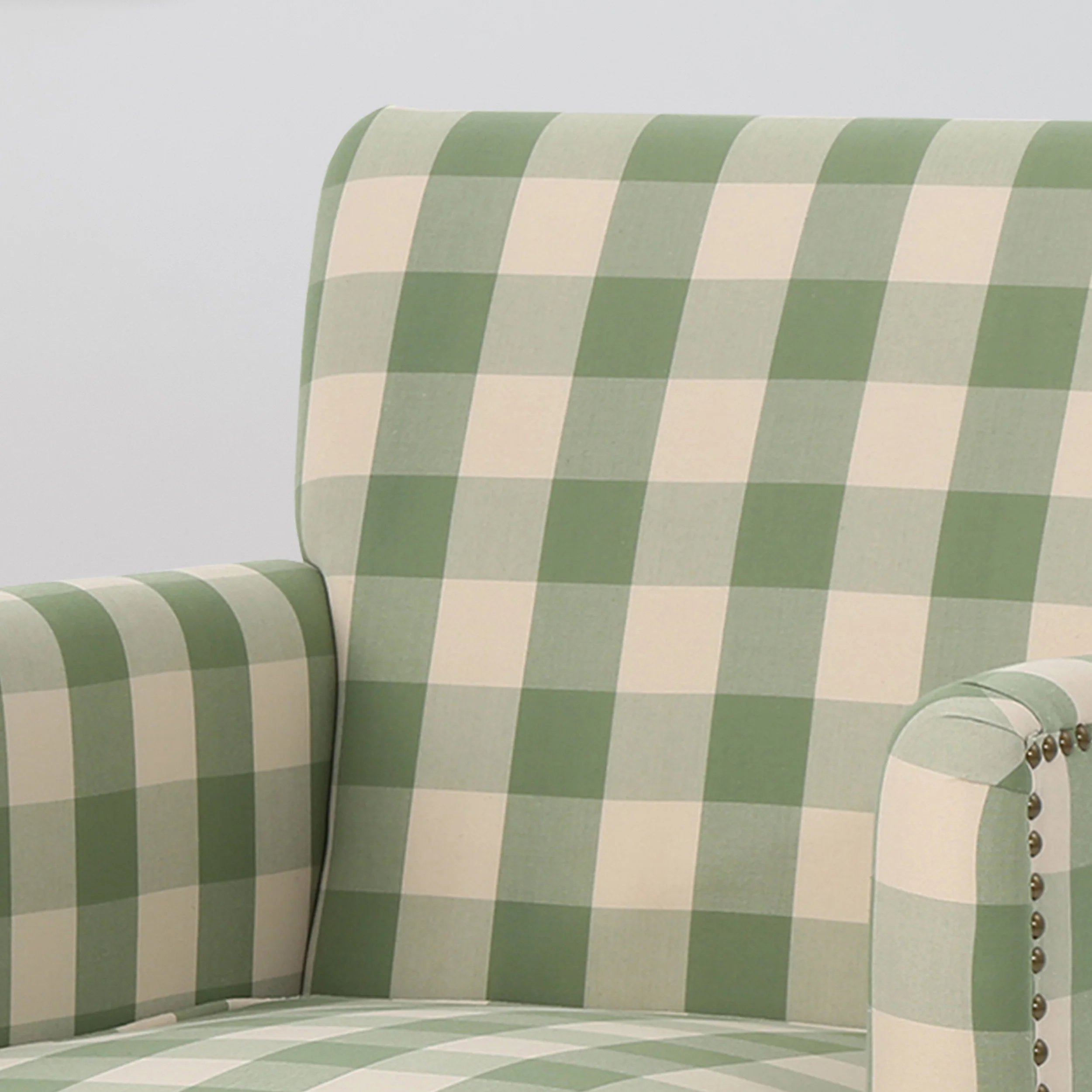 Harrison Green Gingham Tufted Nailhead Accent Chair with Wood Legs - Image 4