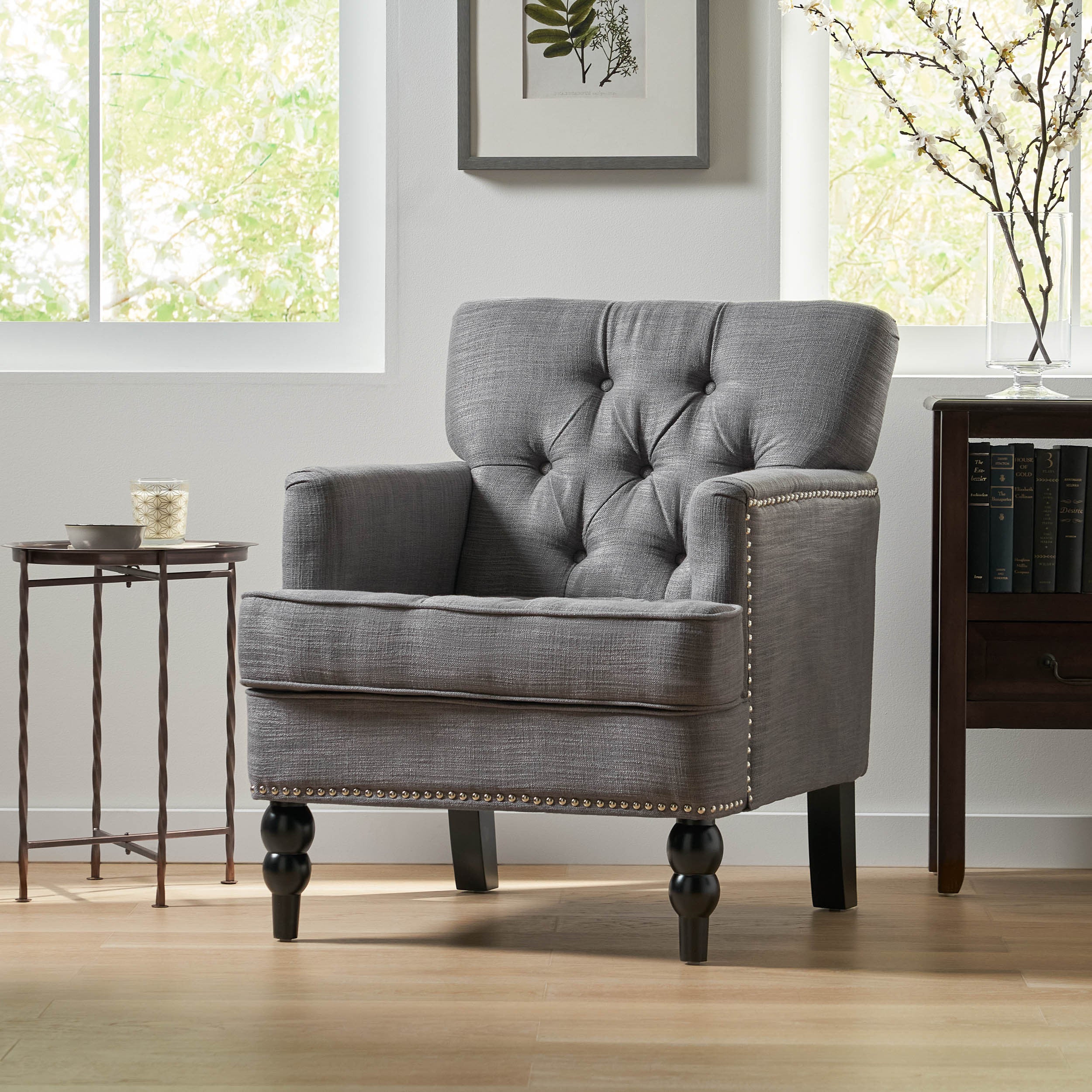 Harrison Tufted Club Chair with Button Tufting and Nailhead Trim - Image 5