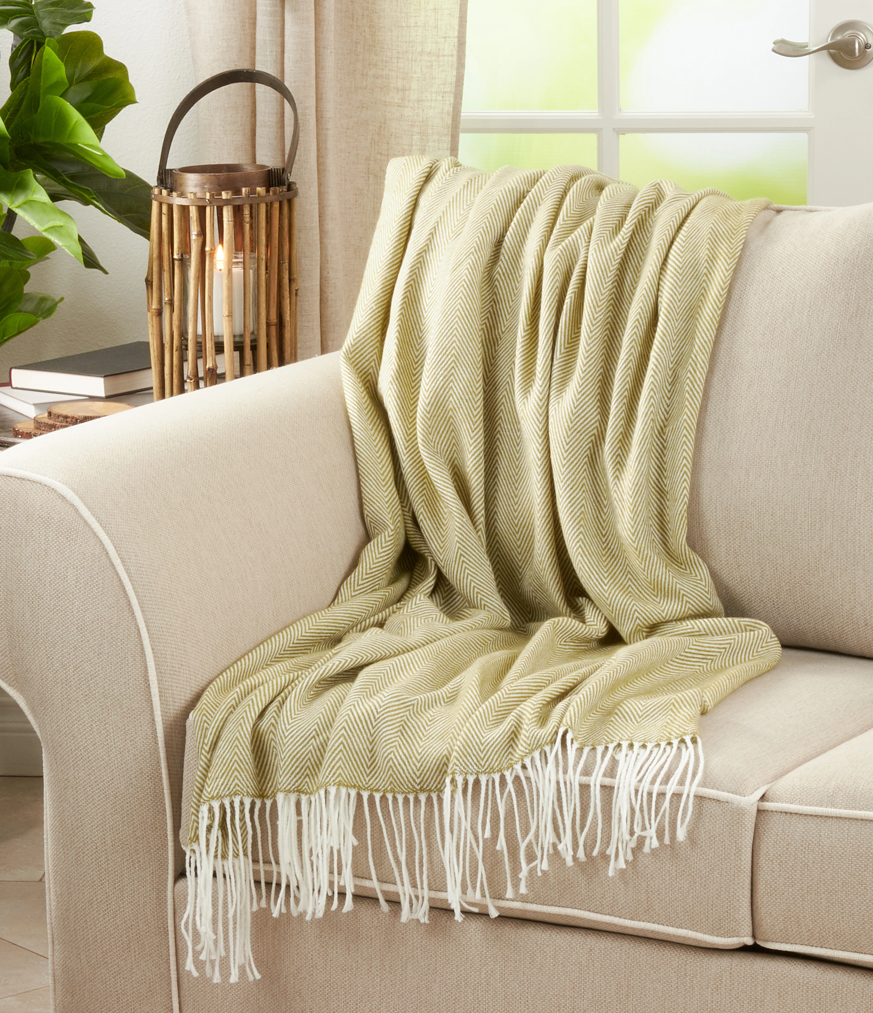 Herringbone Pattern Fringed Throw Blanket - Image 5