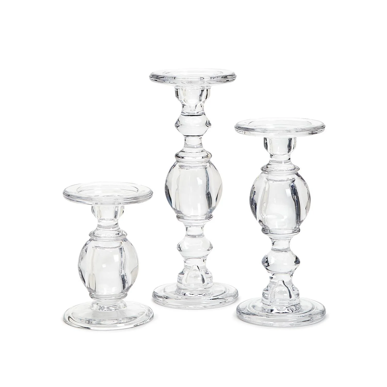 High-Glass Pedestal Candleholders, Set of 3 - Image 3