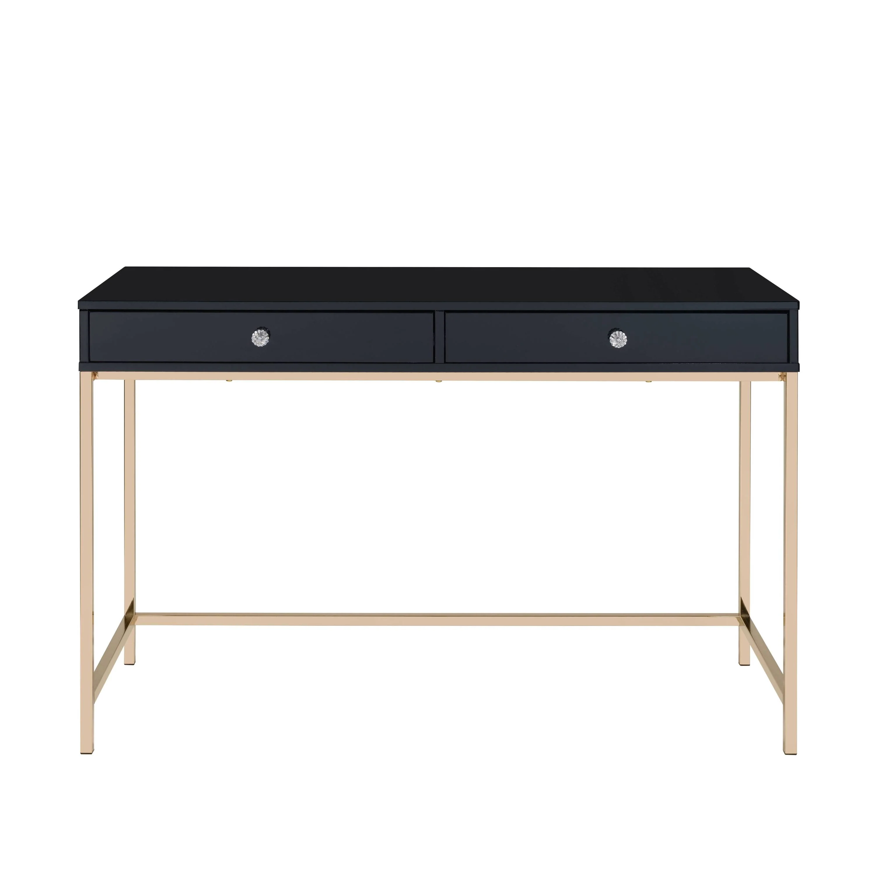 High Gloss and Gold 2-Drawer Writing Desk - Image 2