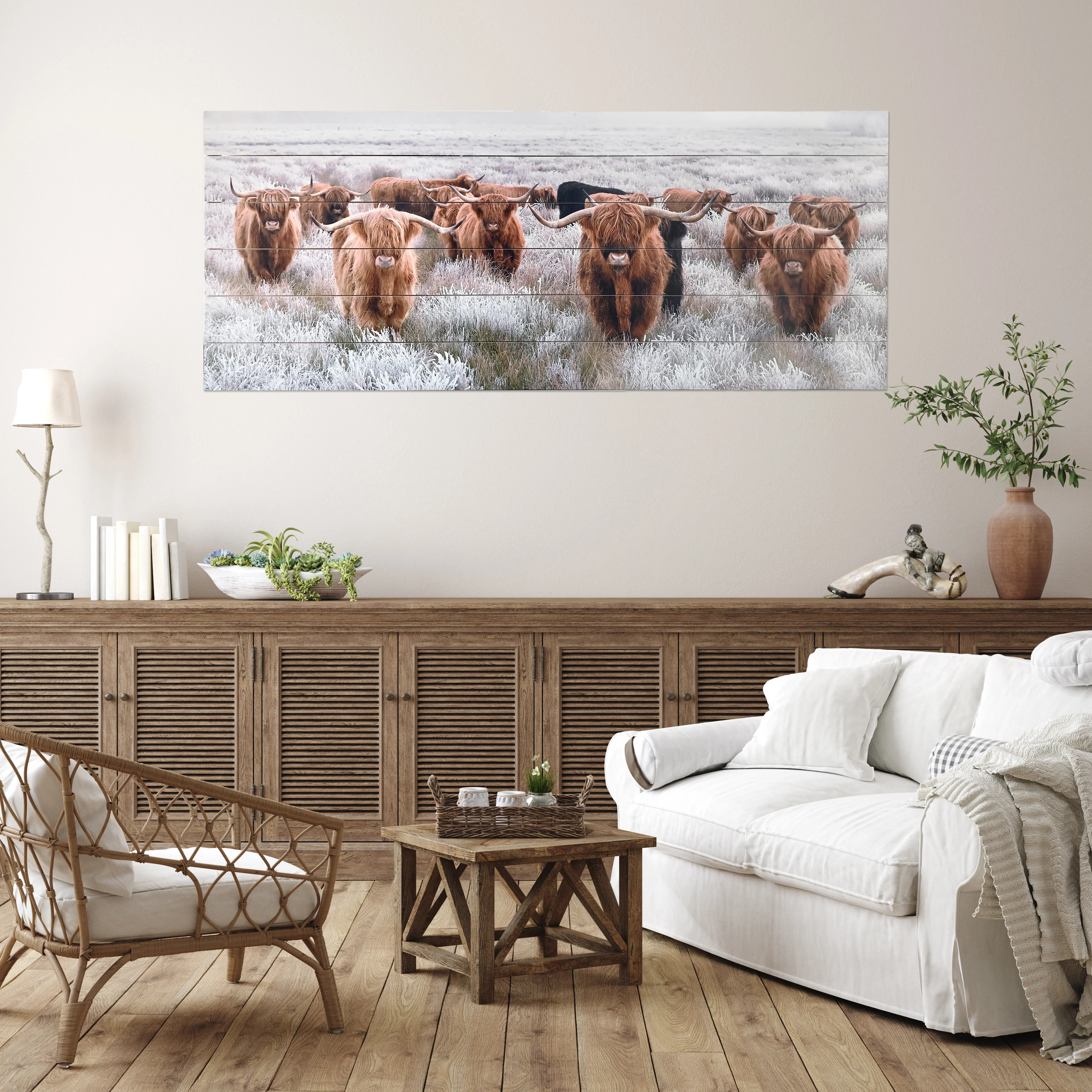 Highland Herd Photograph Print on Planked Wood Wall Art, 19"x45" - Image 2