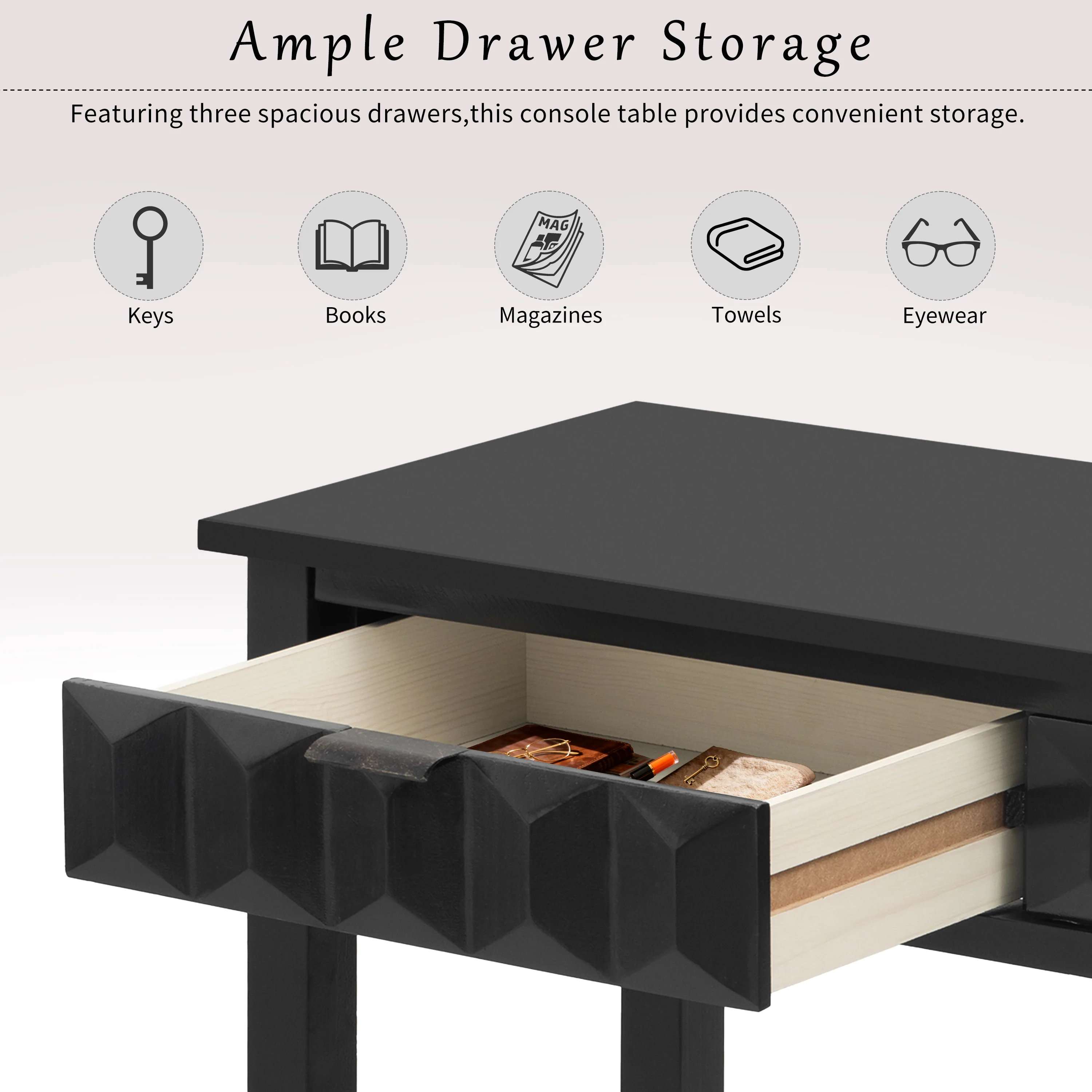 Honeycomb Pattern Console Table with 3 Drawers - Image 10