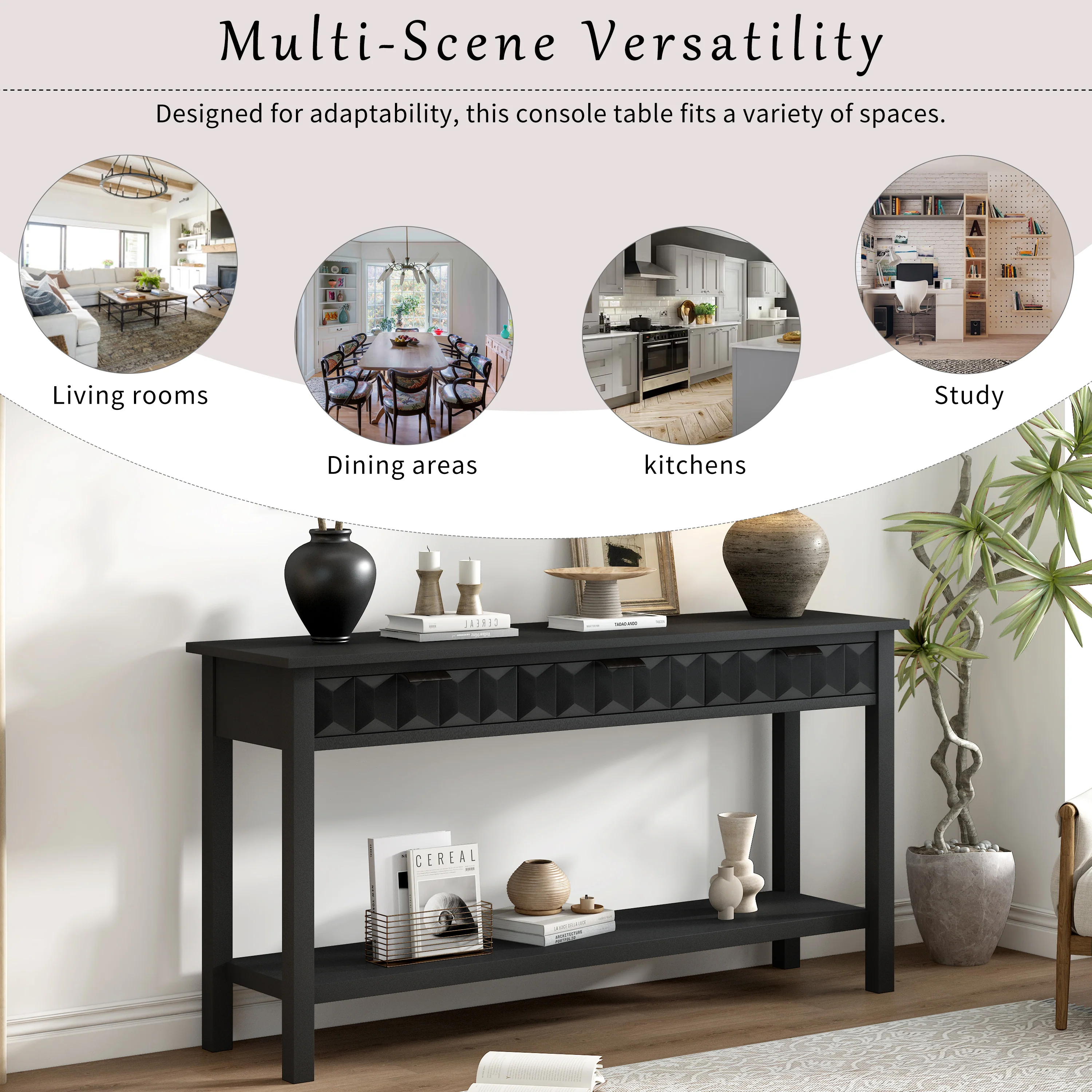 Honeycomb Pattern Console Table with 3 Drawers - Image 12