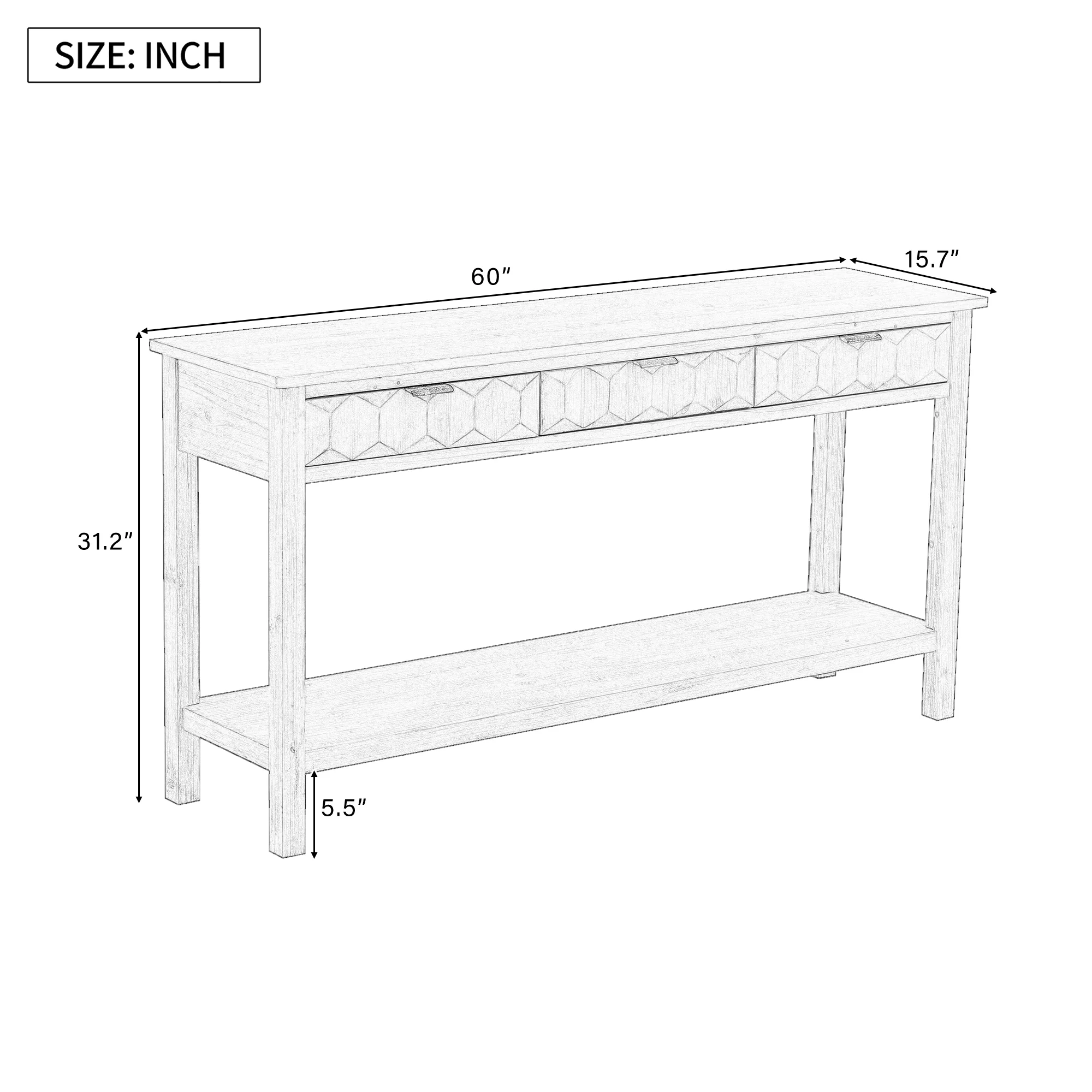 Honeycomb Pattern Console Table with 3 Drawers - Image 13