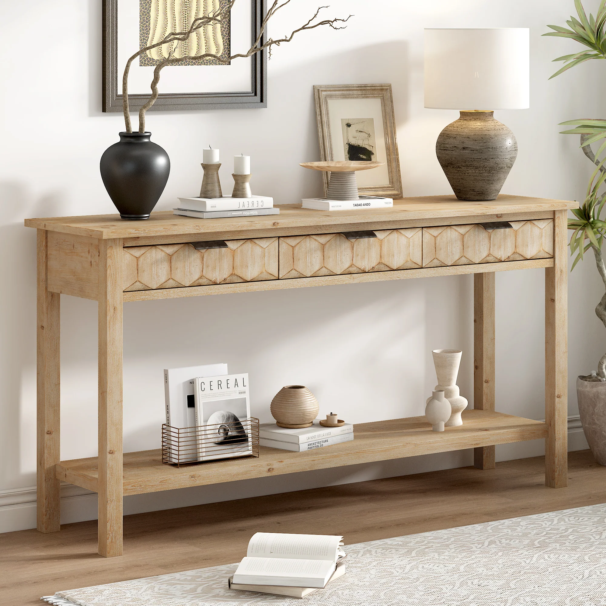 Honeycomb Pattern Console Table with 3 Drawers - Image 14