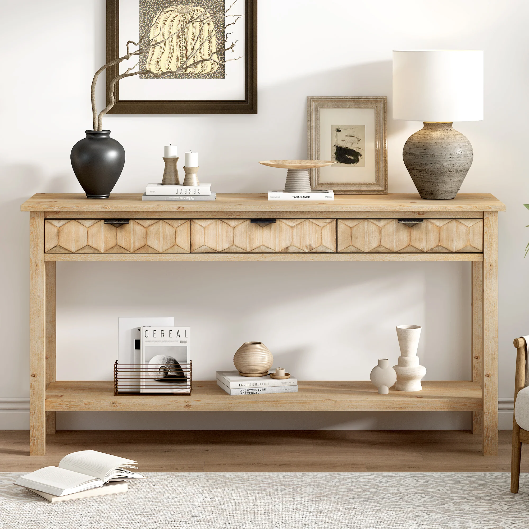 Honeycomb Pattern Console Table with 3 Drawers - Image 15