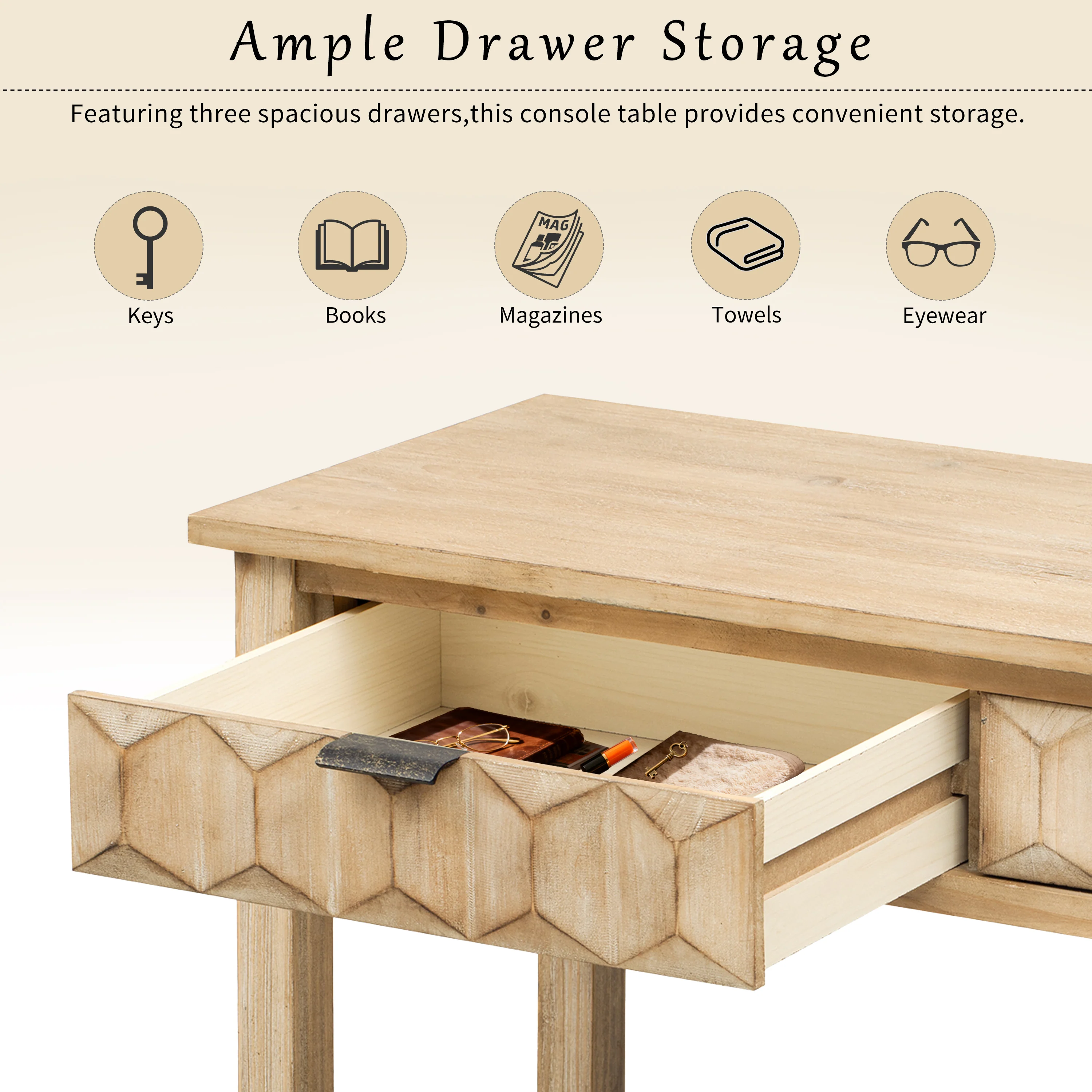 Honeycomb Pattern Console Table with 3 Drawers - Image 23