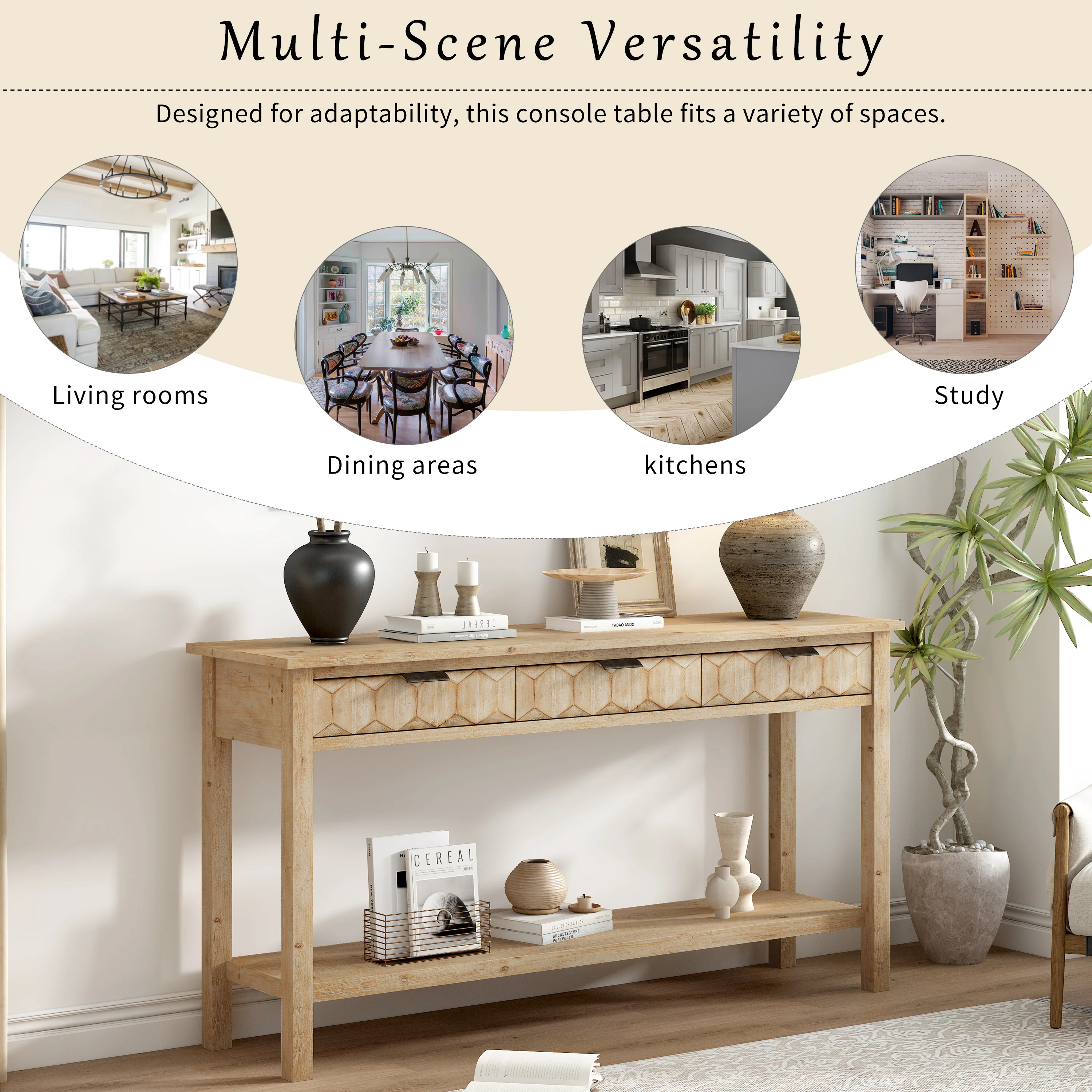 Honeycomb Pattern Console Table with 3 Drawers - Image 25