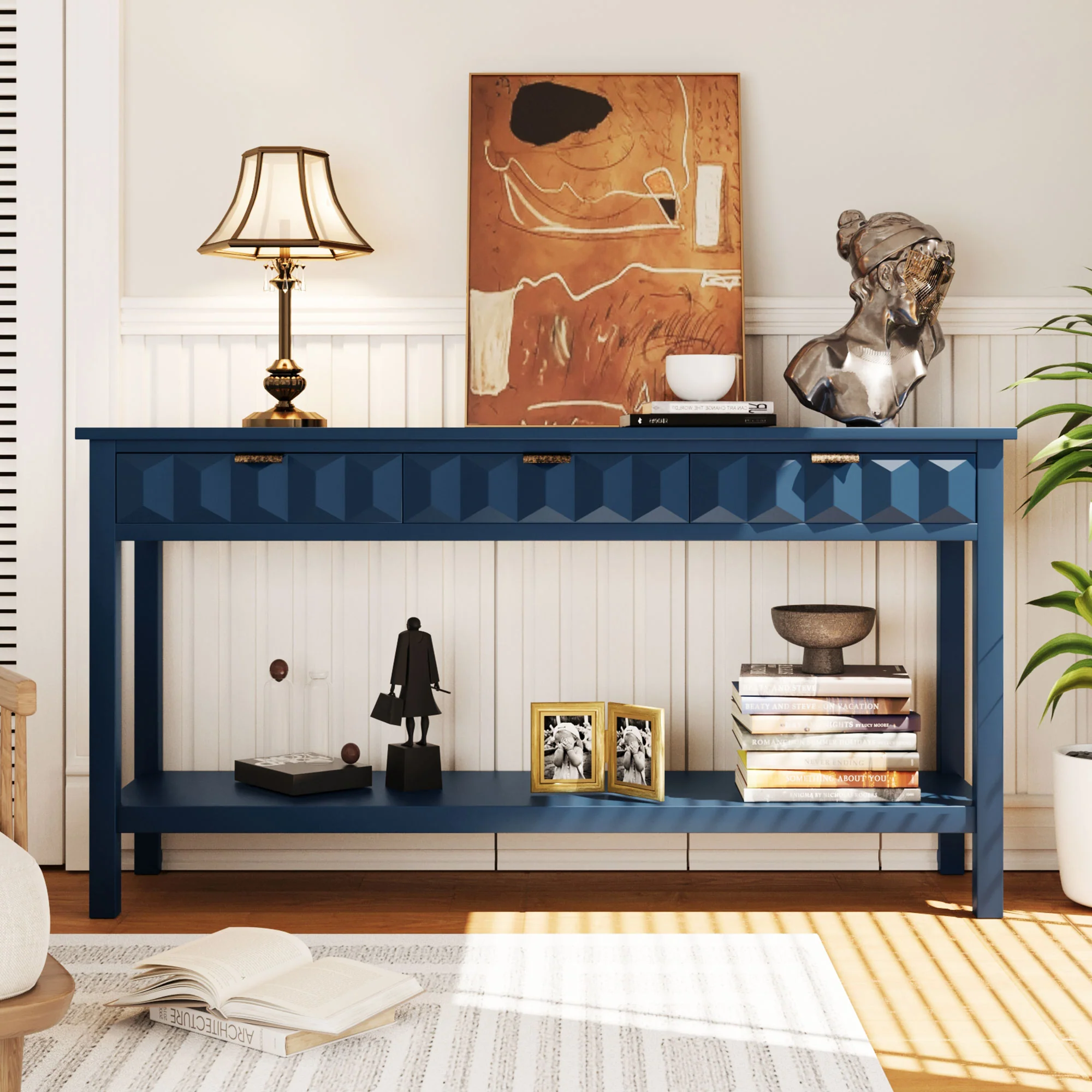 Honeycomb Pattern Console Table with 3 Drawers - Image 27