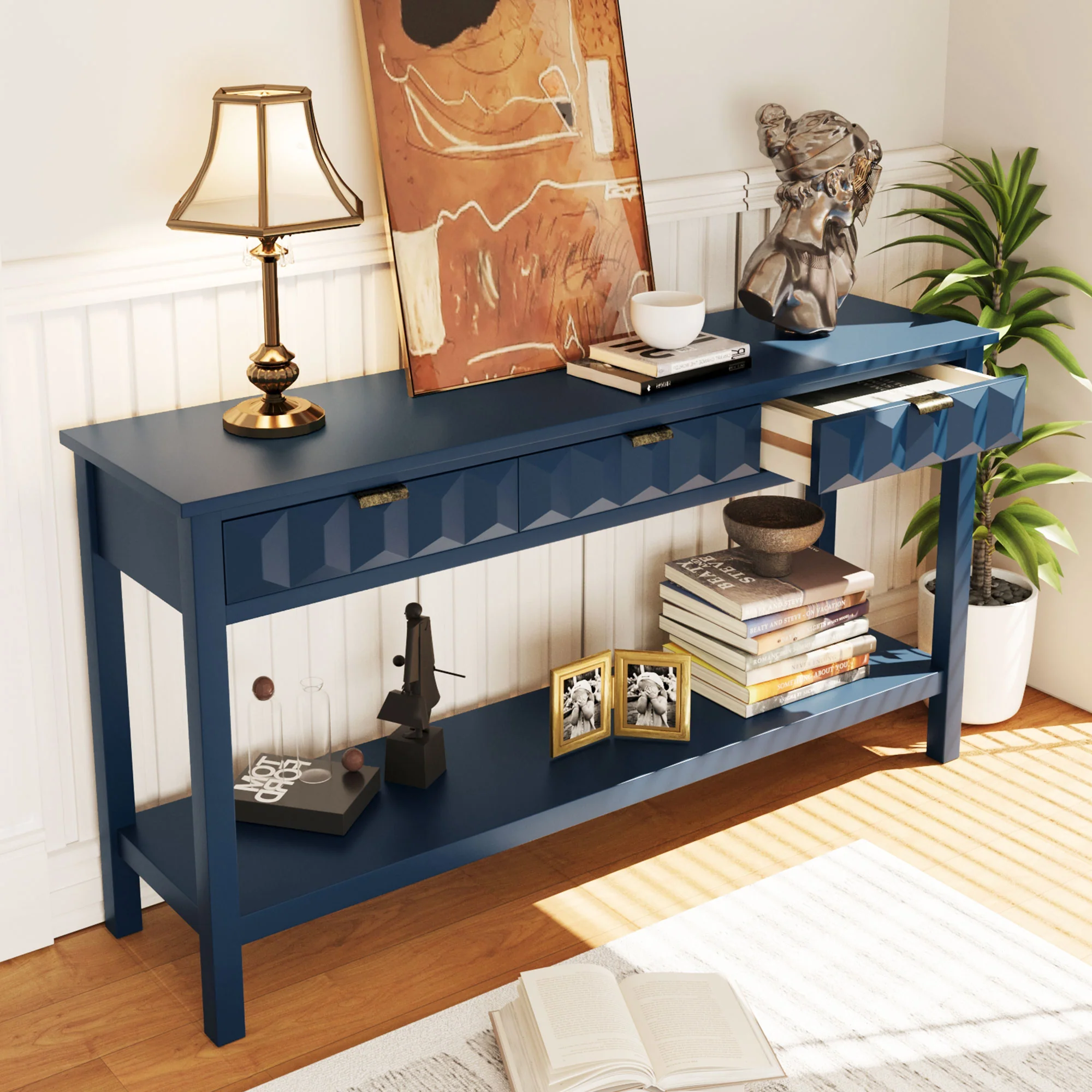 Honeycomb Pattern Console Table with 3 Drawers - Image 28