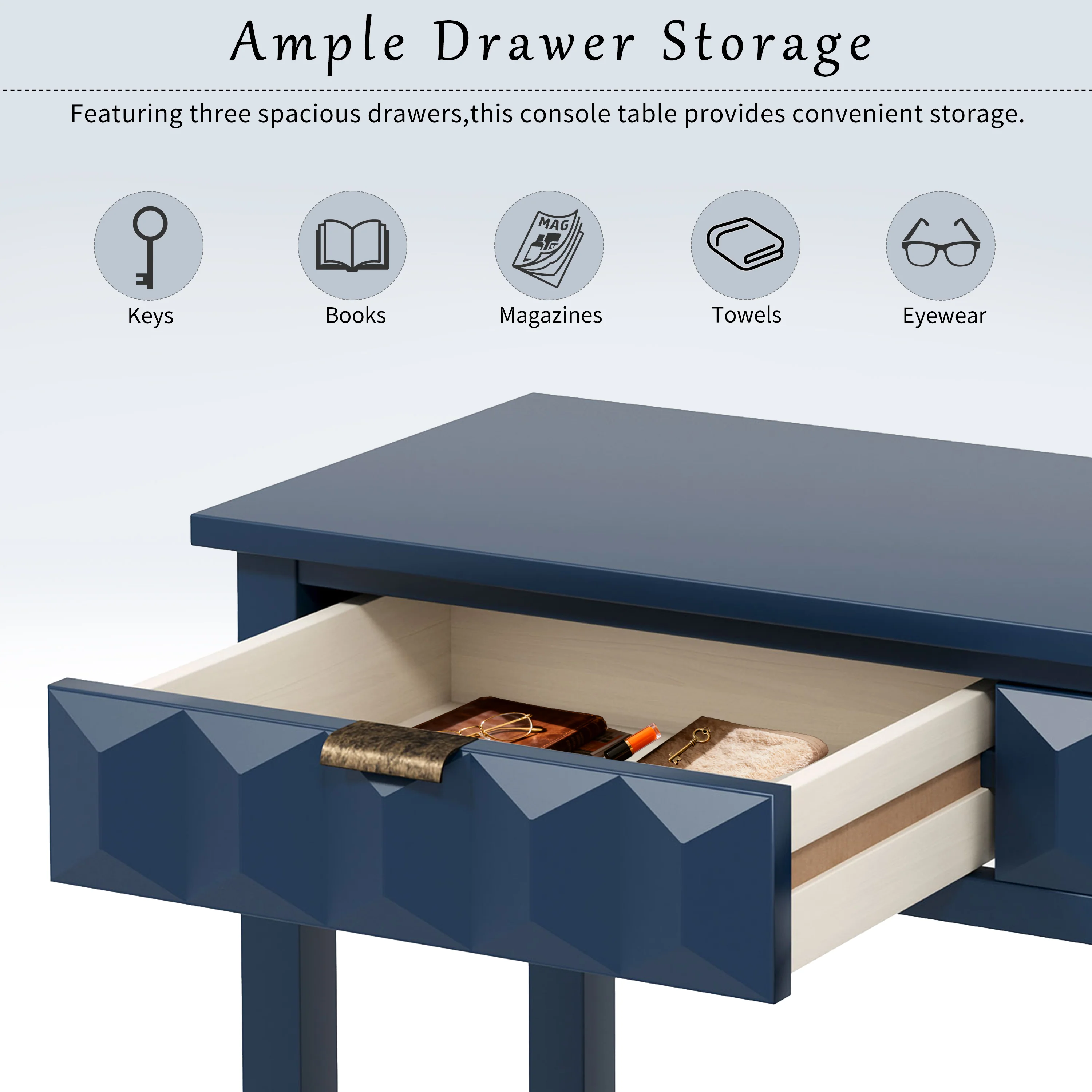 Honeycomb Pattern Console Table with 3 Drawers - Image 37