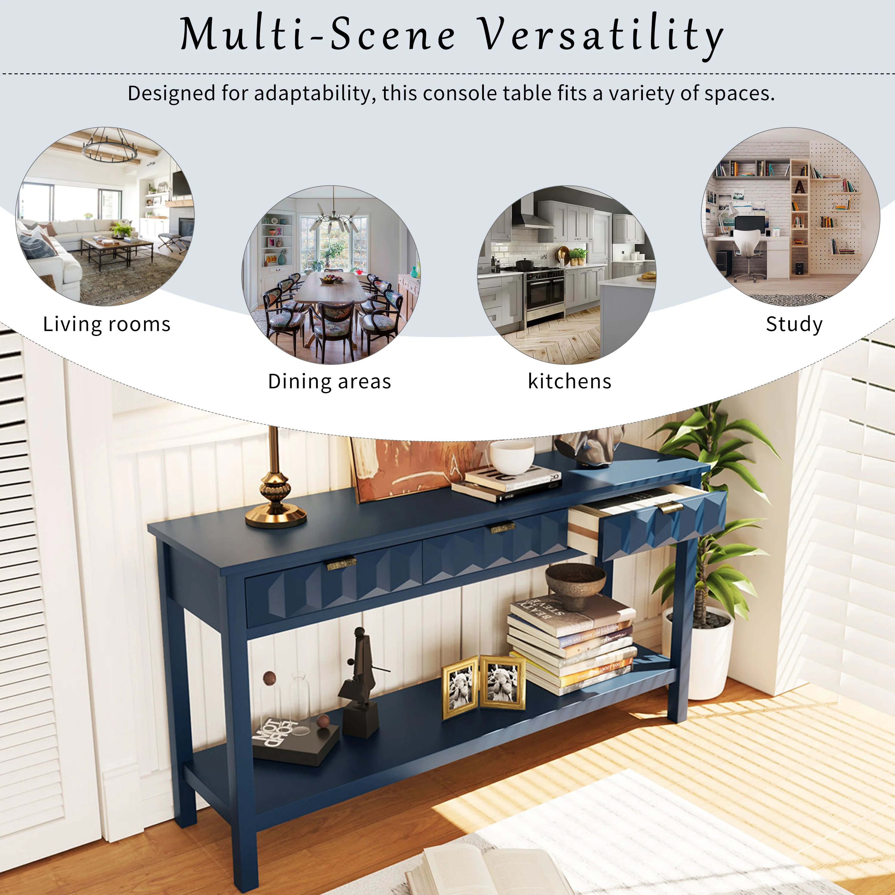 Honeycomb Pattern Console Table with 3 Drawers - Image 38