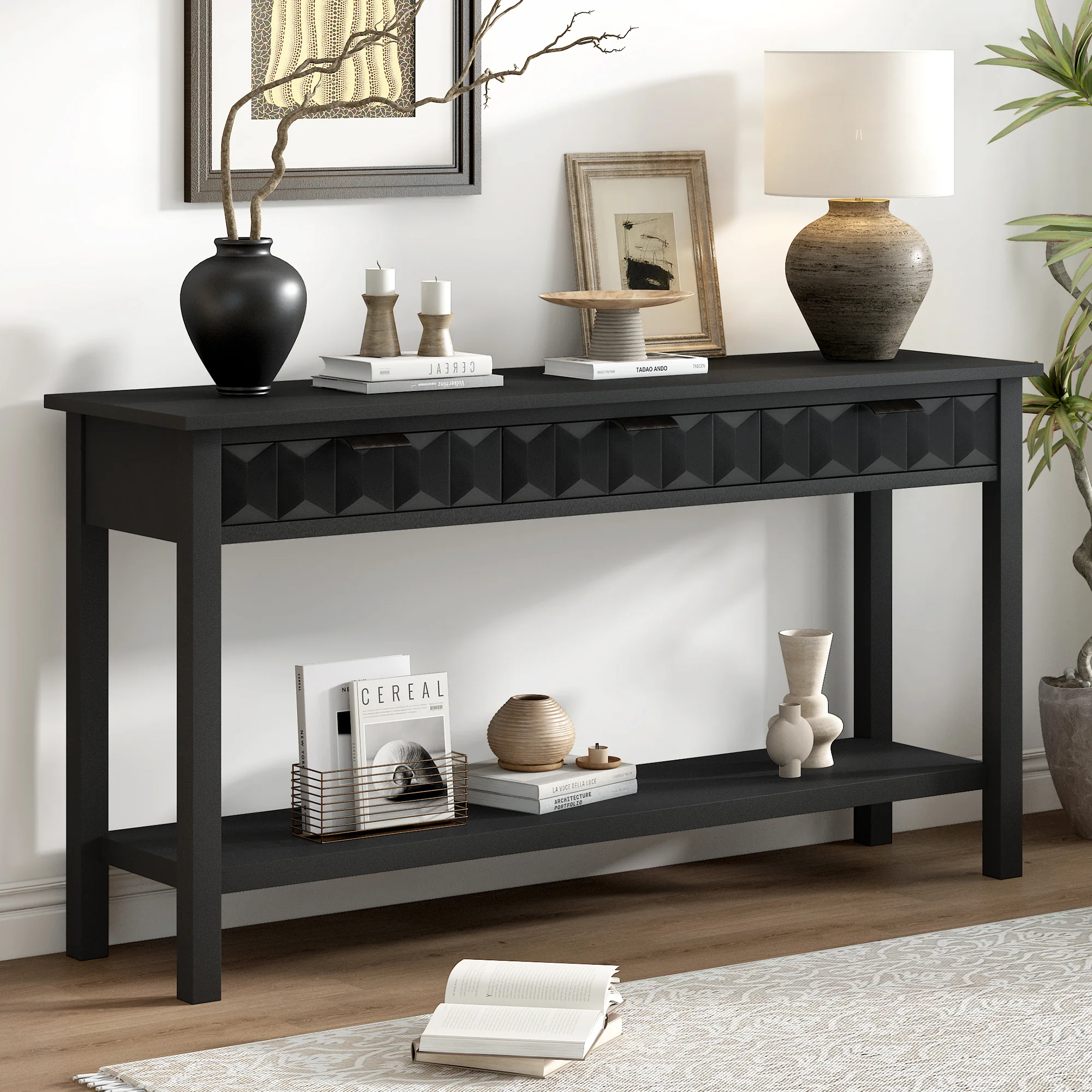 Honeycomb Pattern Console Table with 3 Drawers - Image 39