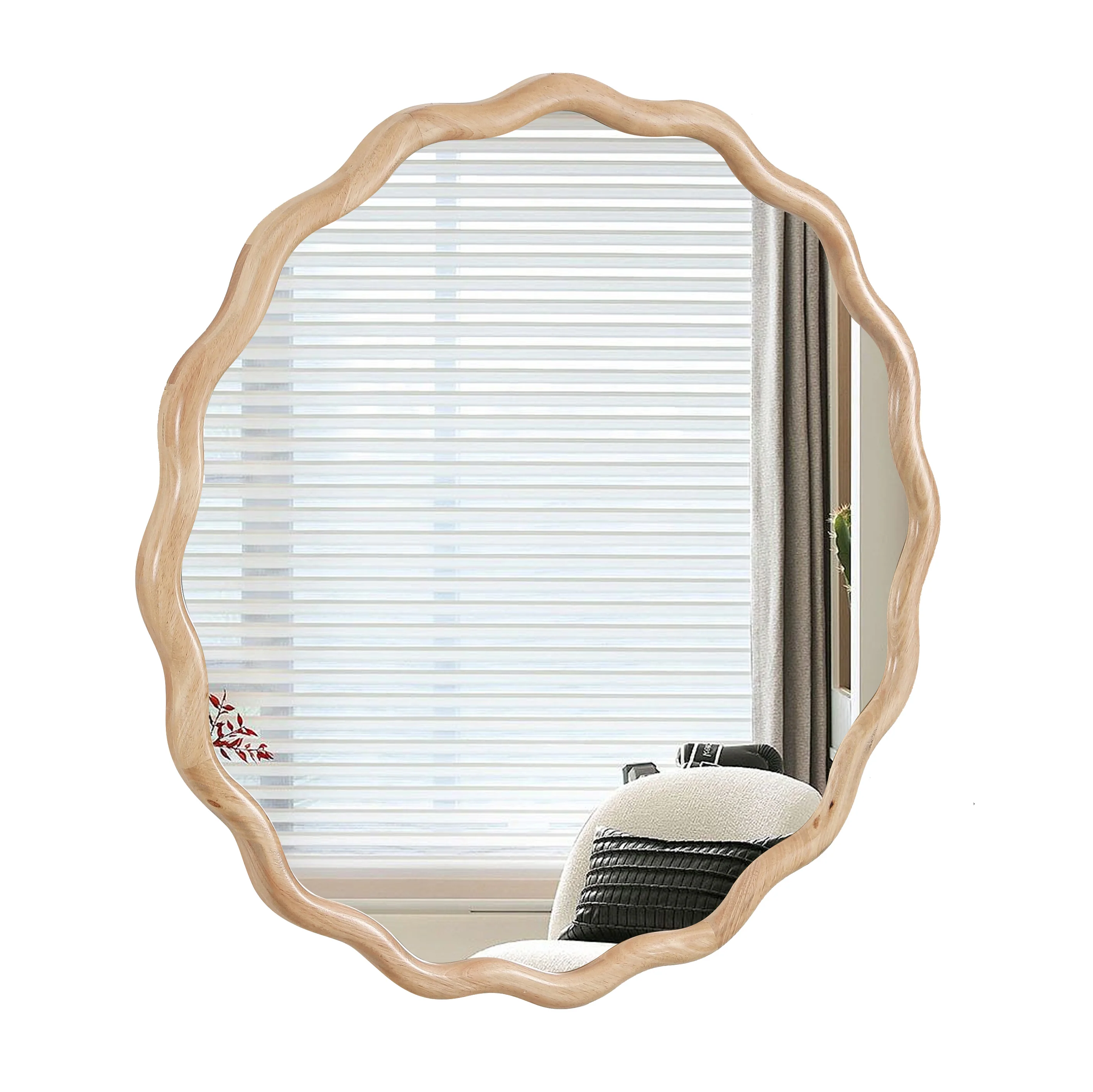 Honoredd 36" x 36" Round Wall Mirror with Exquisite Wave Wood Frame - Image 14