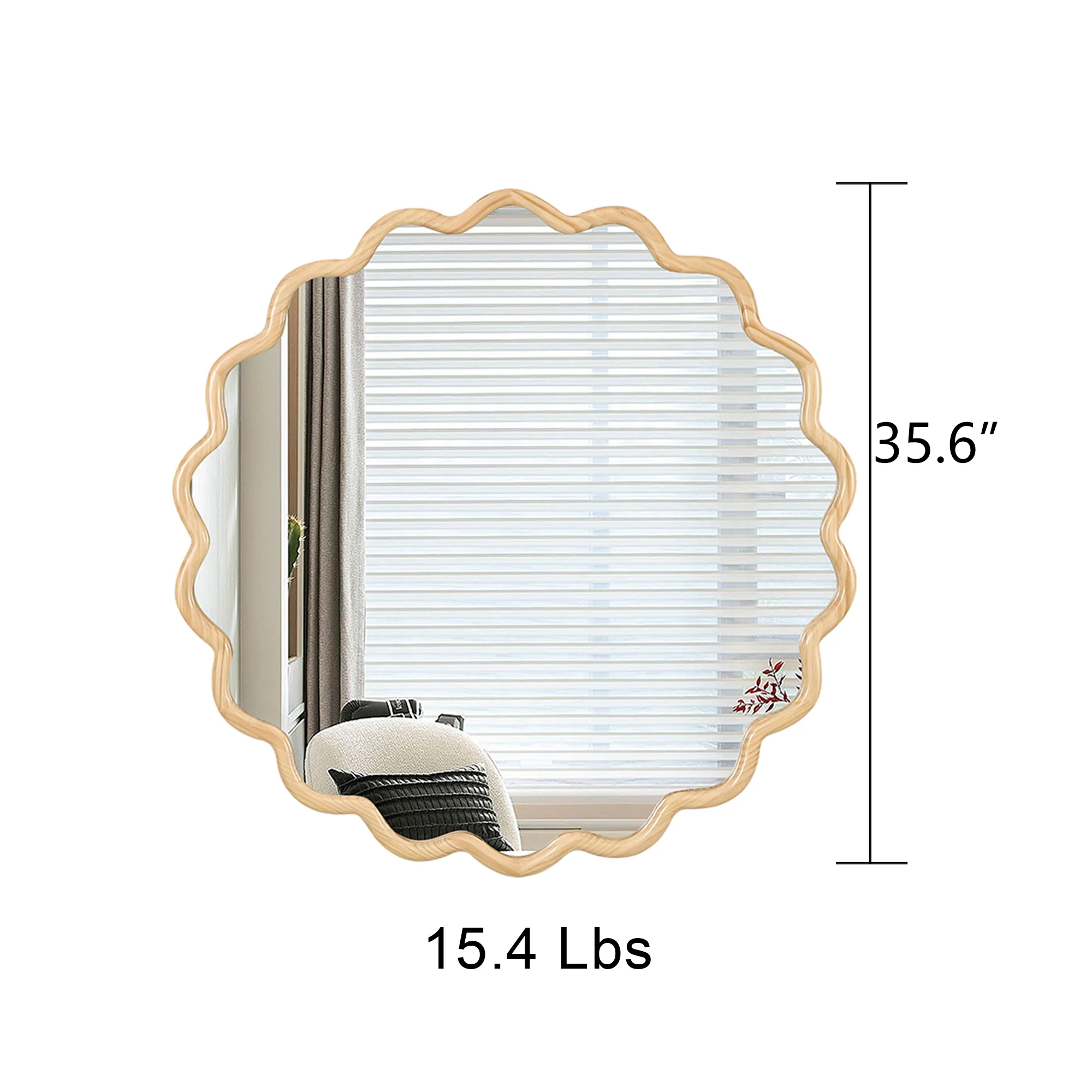 Honoredd 36" x 36" Round Wall Mirror with Exquisite Wave Wood Frame - Image 20