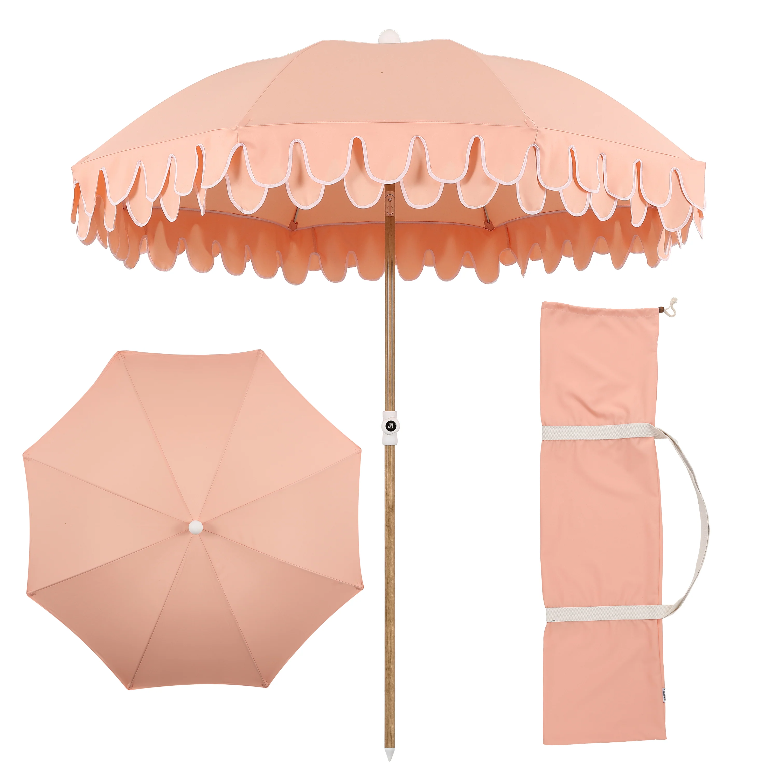 Horizon 6.5 ft. Classic MidCentury Scalloped Fringe Market Beach Umbrella with Push-Button Tilt - Image 2