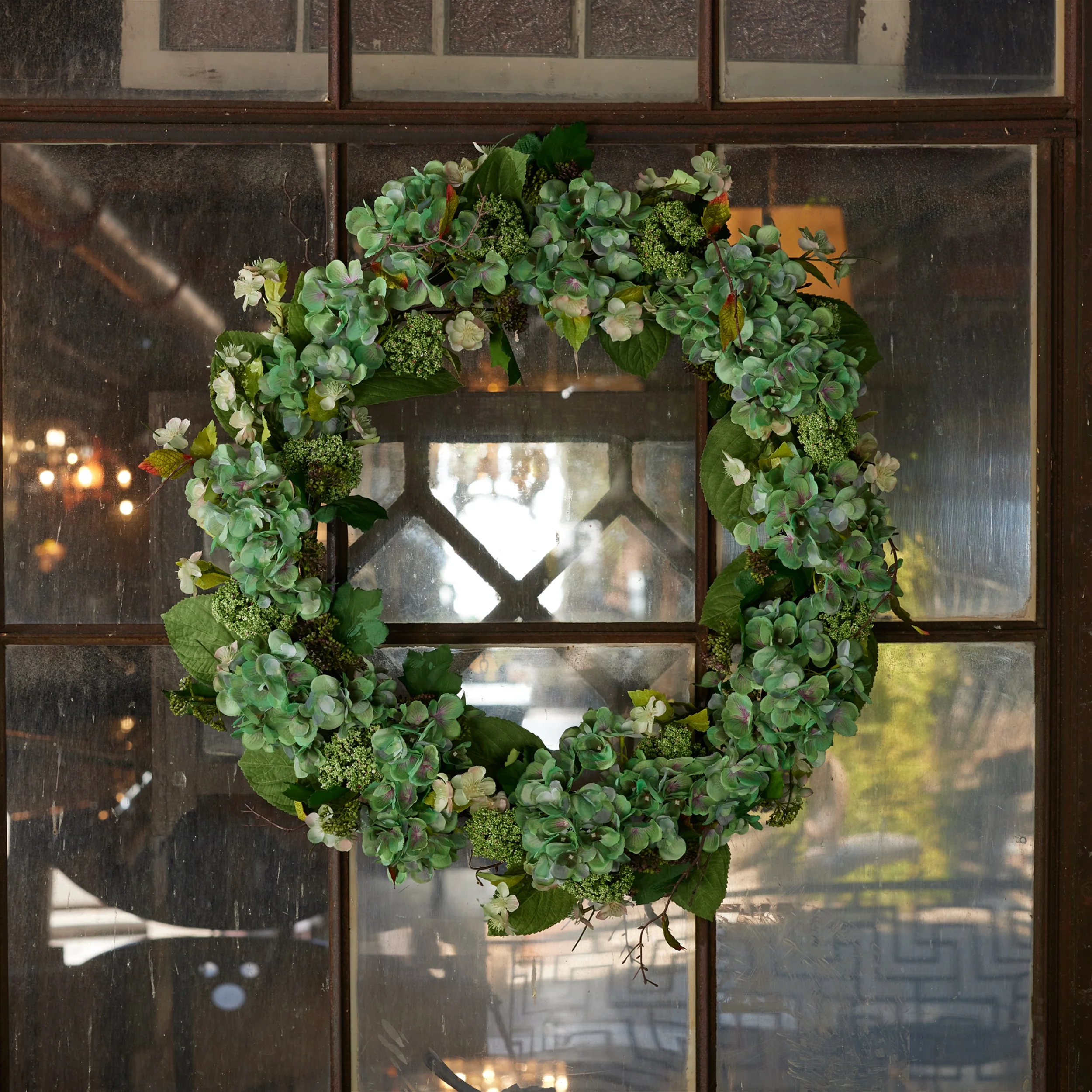 Hydrangea and Seedum Floral Wreath 32"D - Image 2