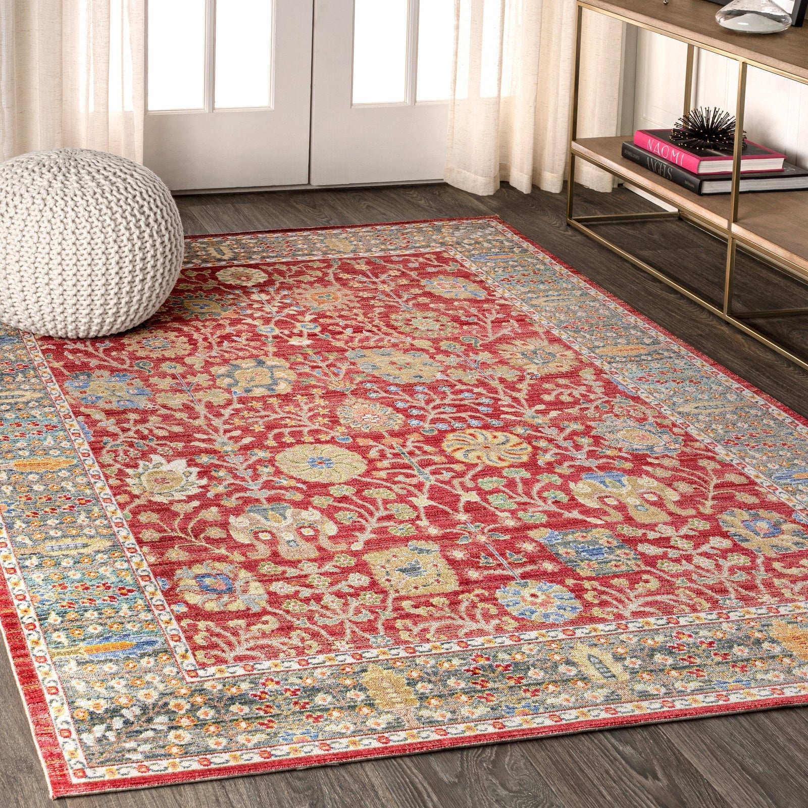 India Flower and Vine Burgundy Area Rug - Image 3