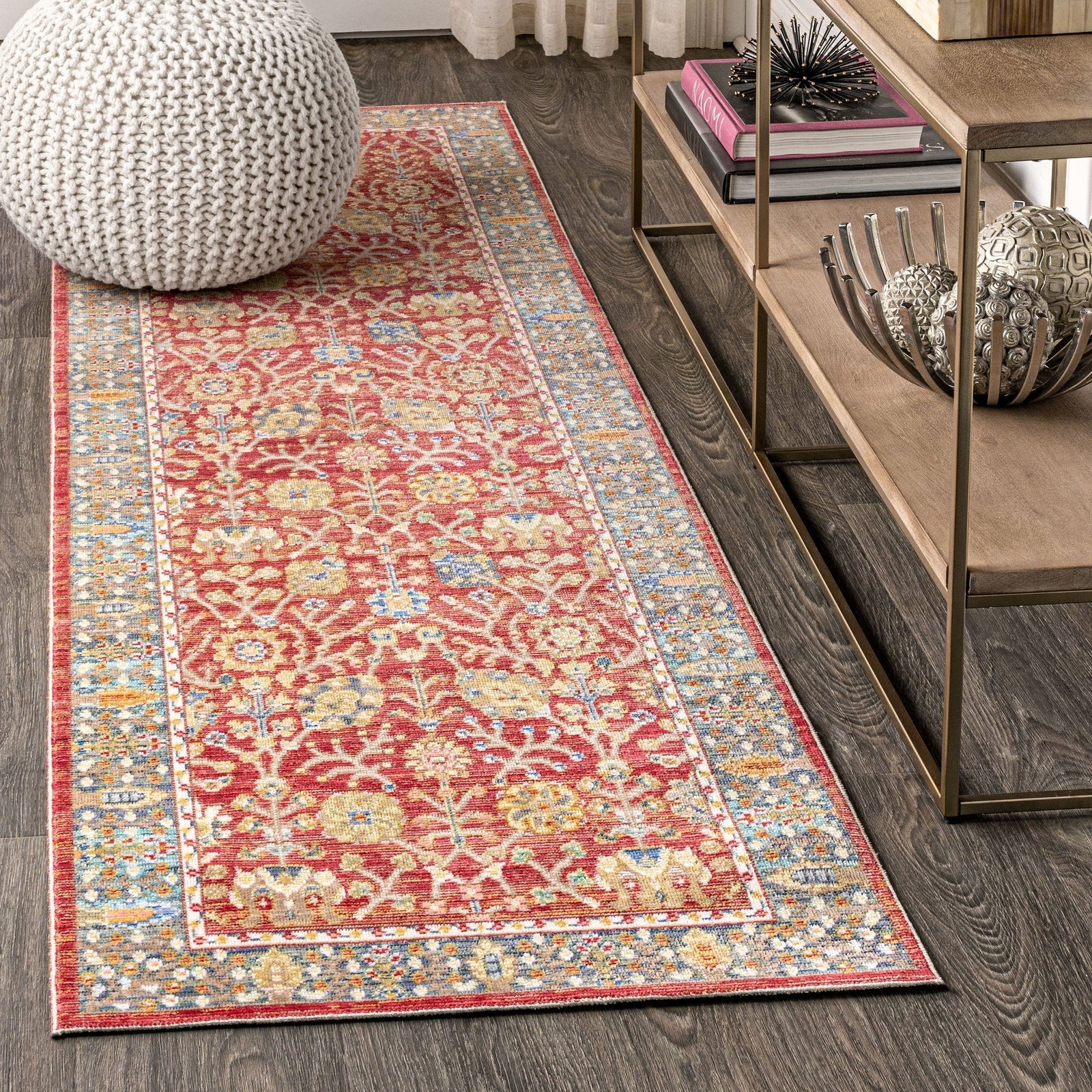 India Flower and Vine Burgundy Area Rug - Image 9