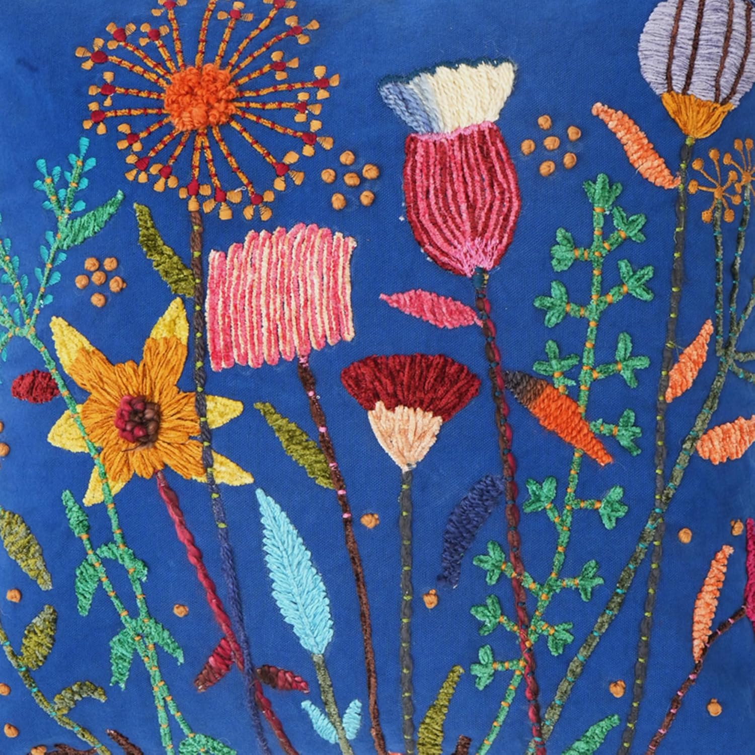 Ink Blue Floral Embroidered Pillow - Image 5
