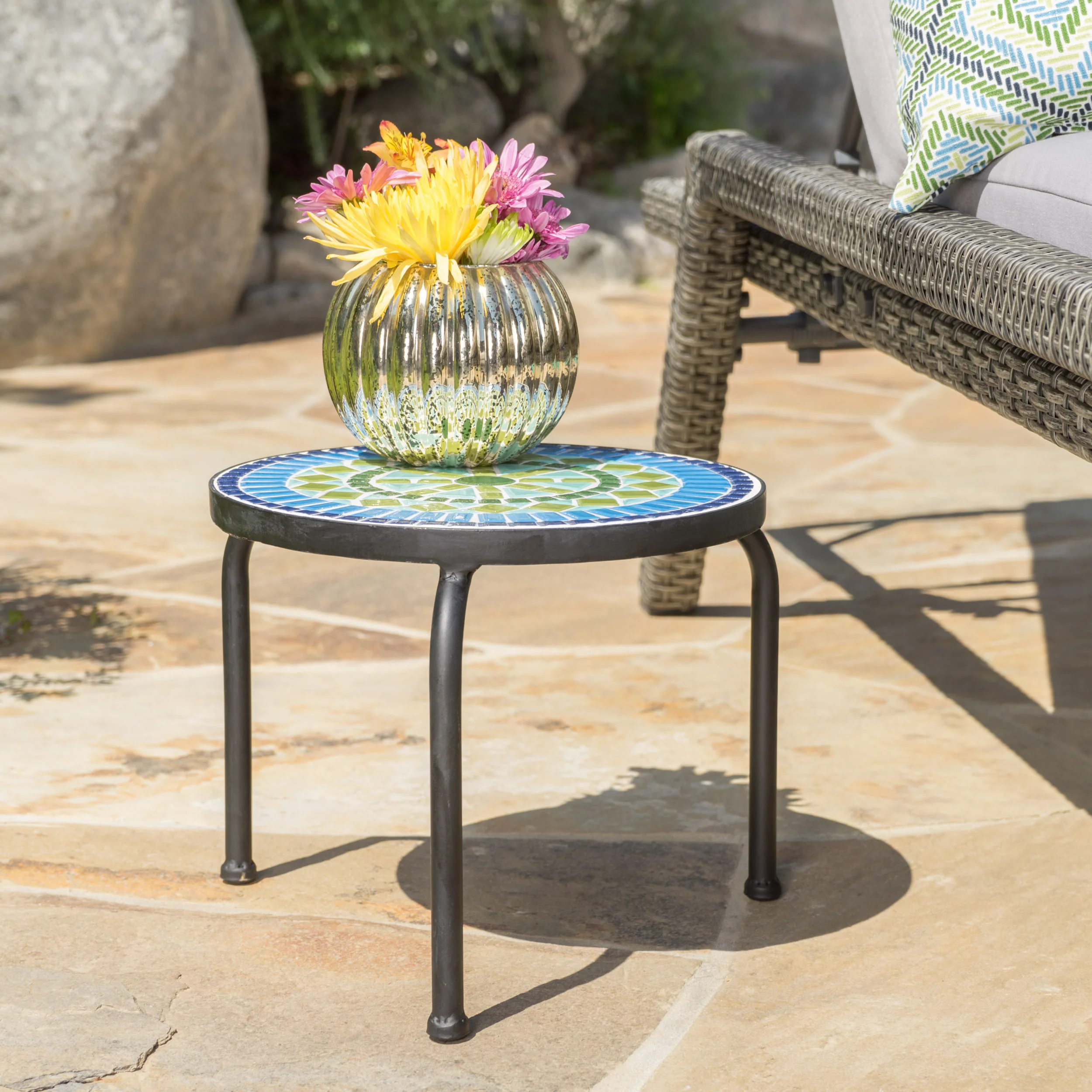 Iris Mosaic Plant Stand and Outdoor Side Table - Image 3
