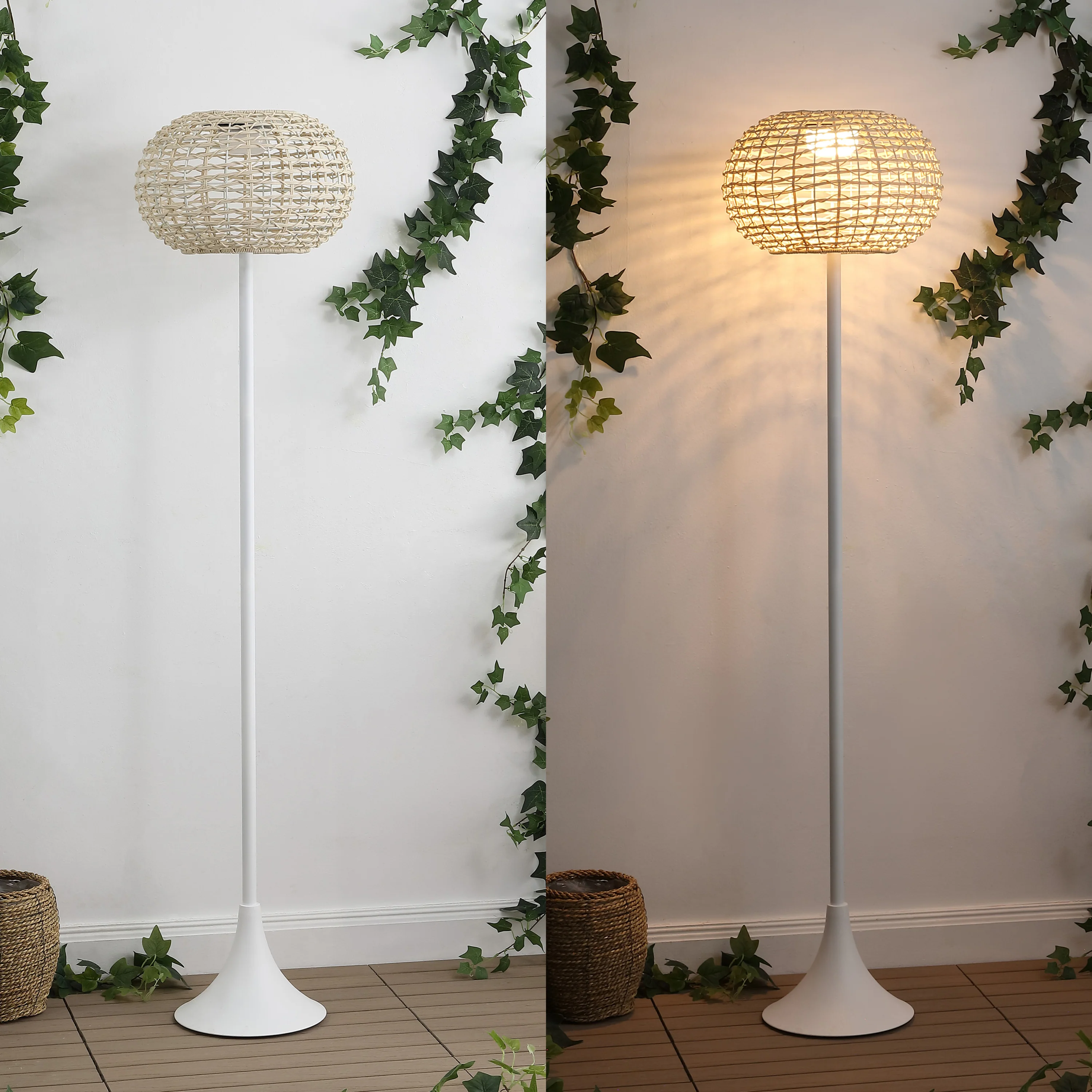 Jaemin 58" Modern Coastal Faux Rattan Integrated Indoor/Outdoor LED Solar Powered Floor Lamp - Image 12