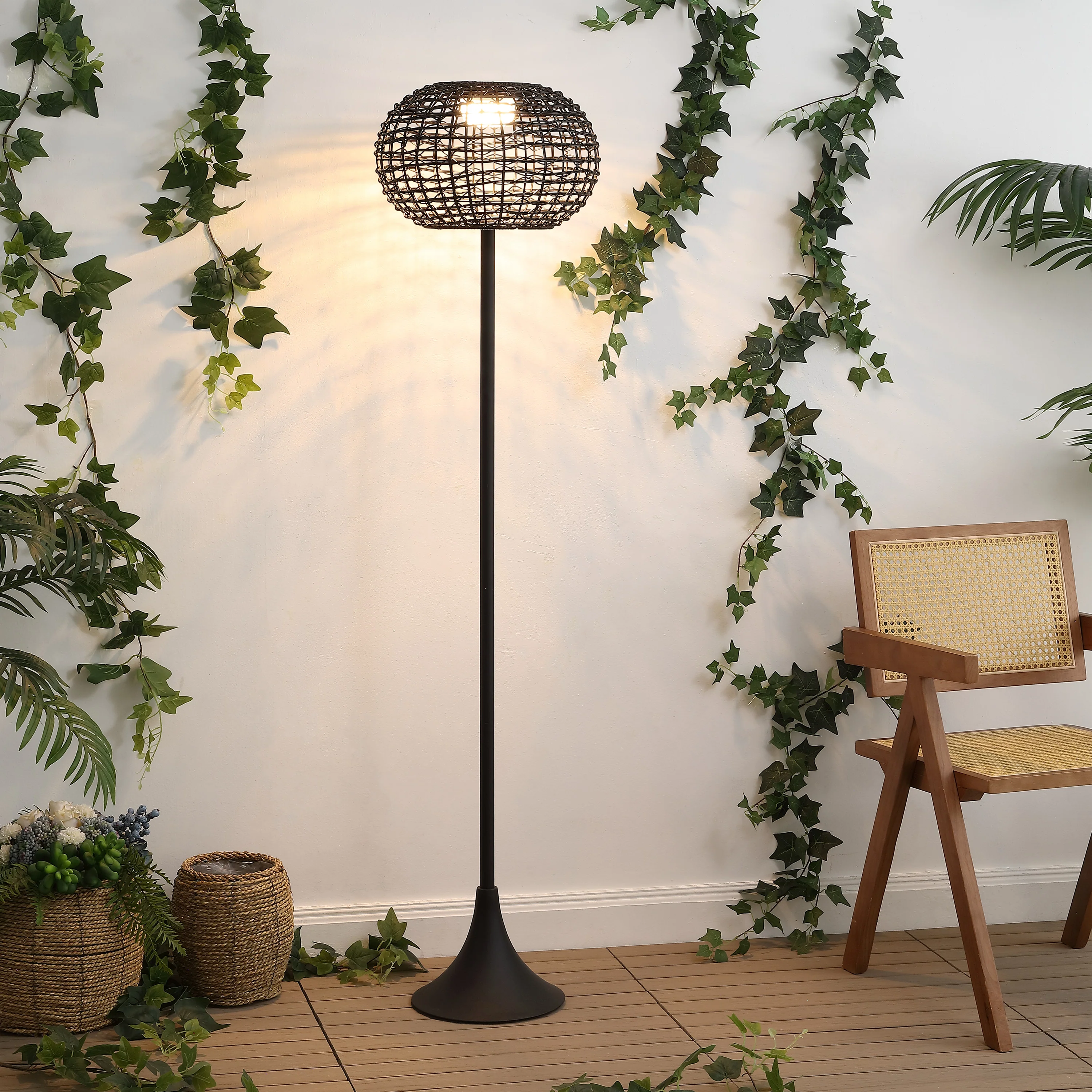 Jaemin 58" Modern Coastal Faux Rattan Integrated Indoor/Outdoor LED Solar Powered Floor Lamp - Image 2