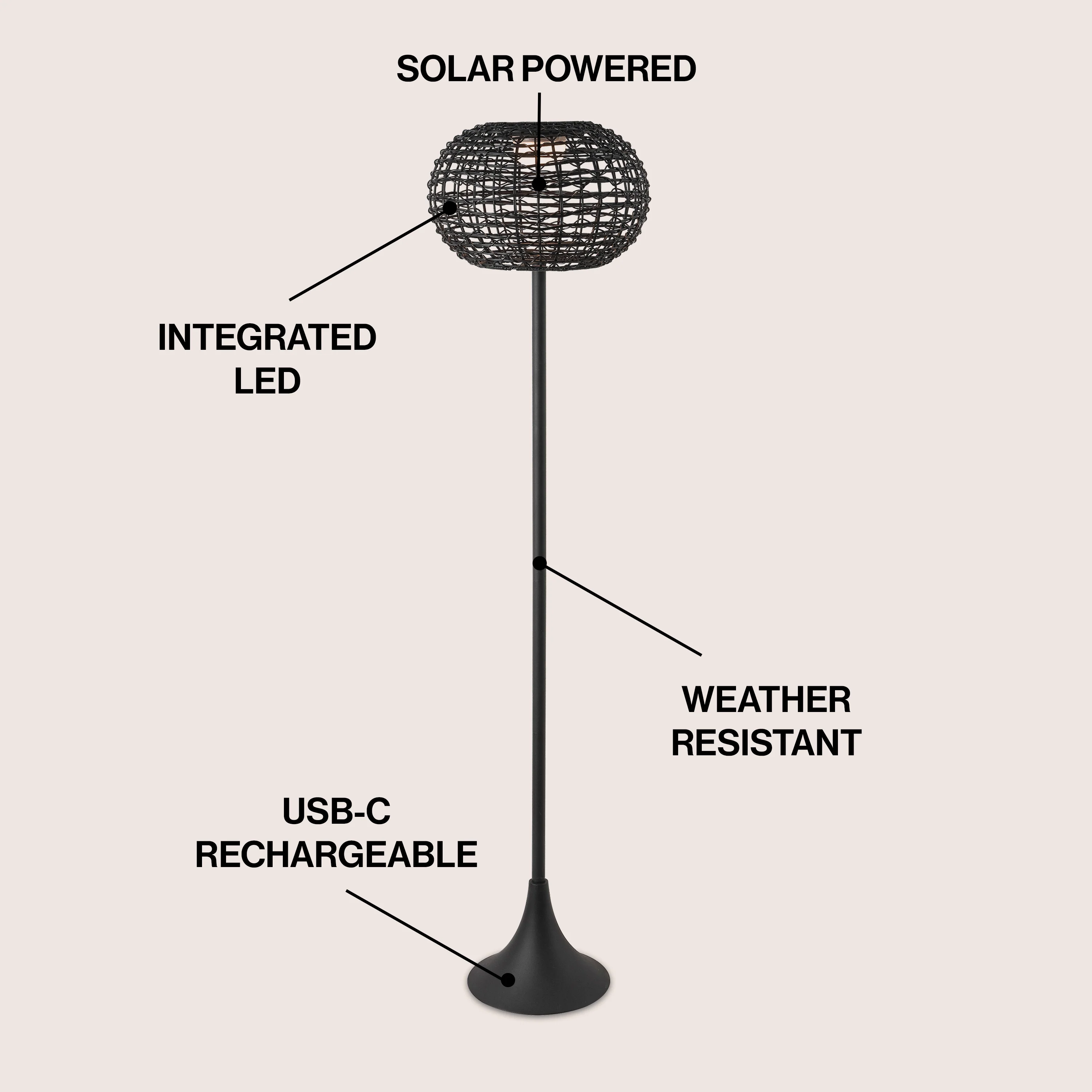 Jaemin 58" Modern Coastal Faux Rattan Integrated Indoor/Outdoor LED Solar Powered Floor Lamp - Image 3