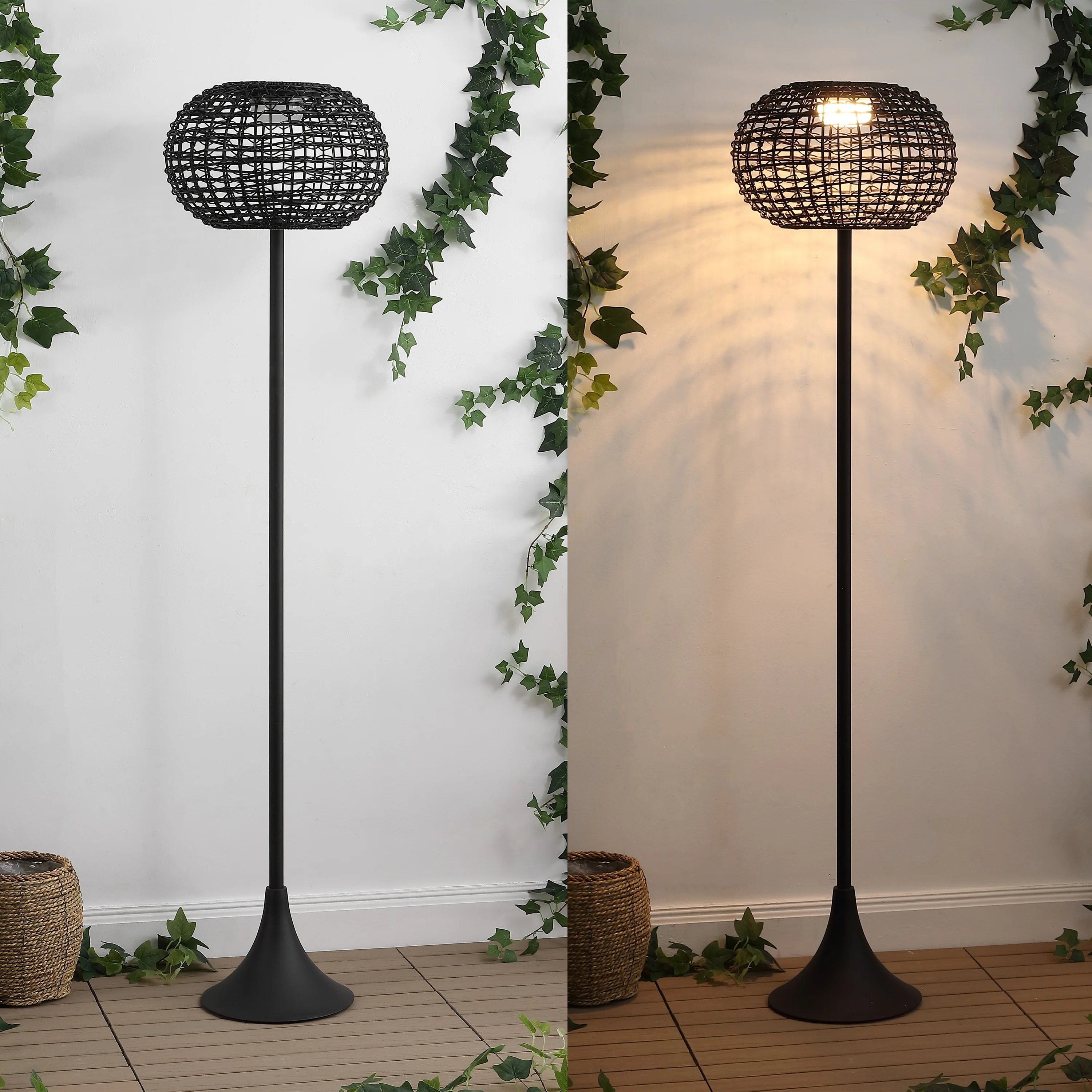 Jaemin 58" Modern Coastal Faux Rattan Integrated Indoor/Outdoor LED Solar Powered Floor Lamp - Image 6