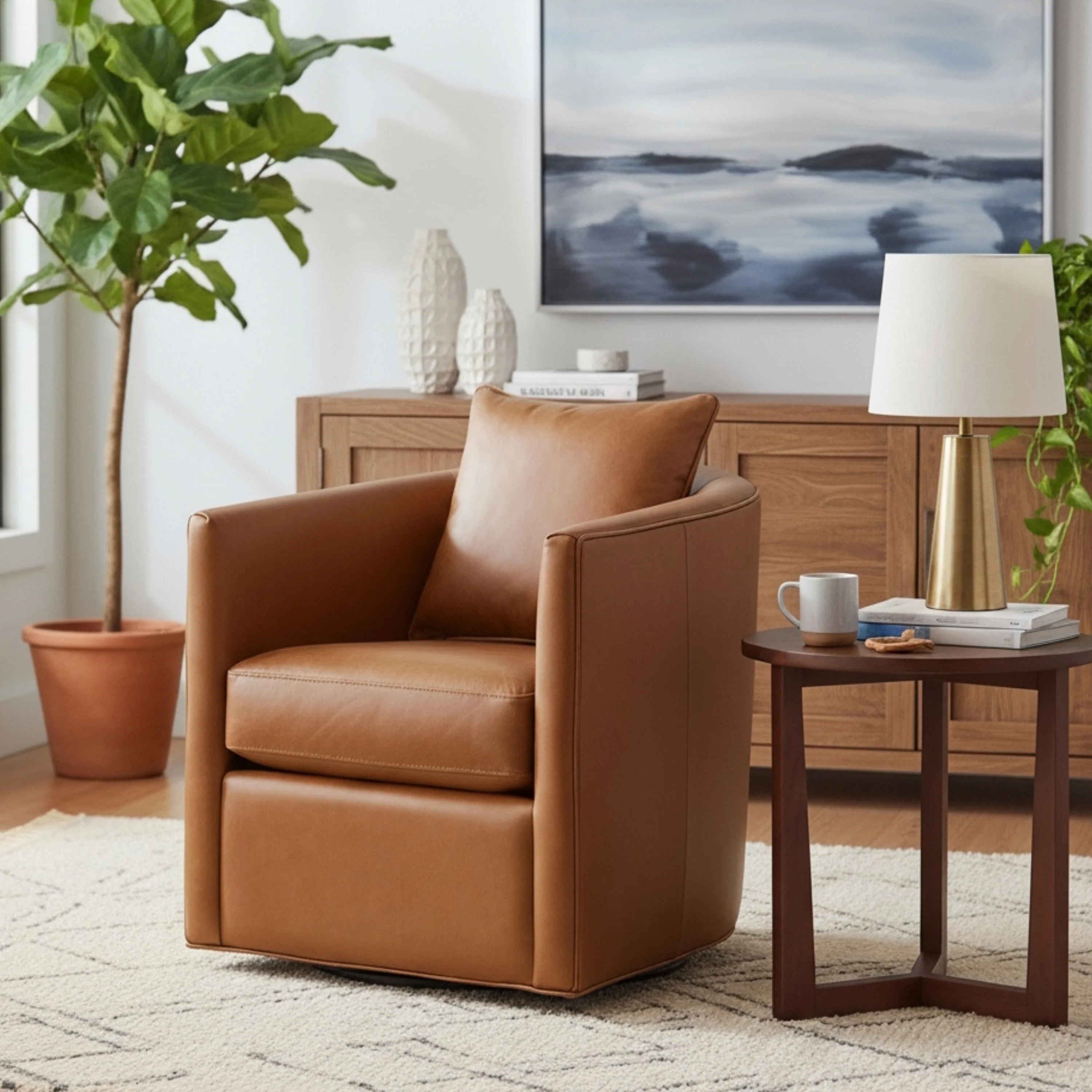 Jasmine Brown Top Grain Leather Swivel Accent Chair - Image 2