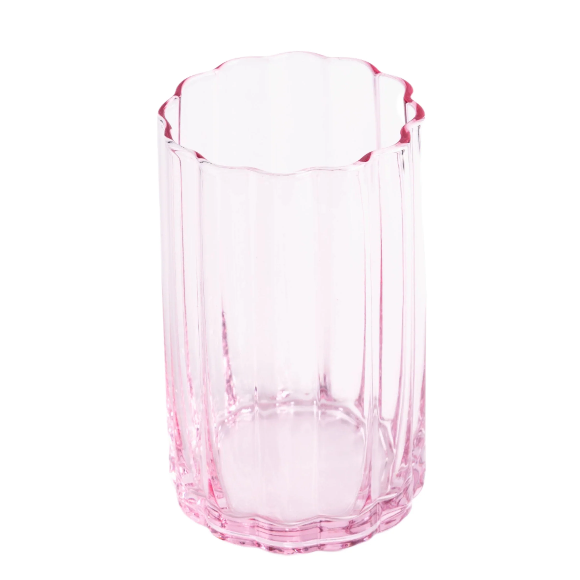 Jeanne Fitz Scalloped Rim Fluted Tall Tumbler Glass, Set of 4, 16oz, Blush