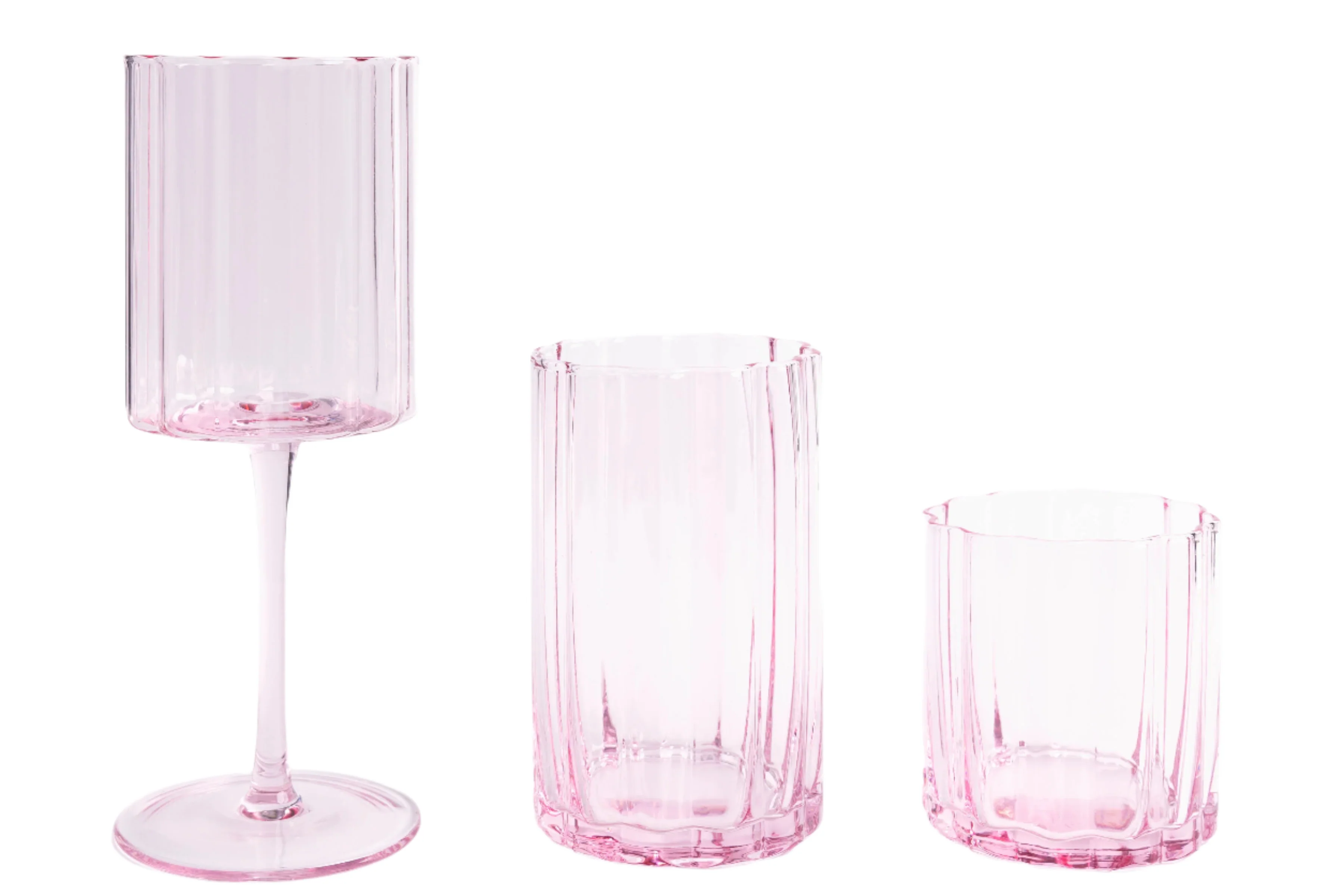 Jeanne Fitz Scalloped Rim Fluted Tall Tumbler Glass, Set of 4, 16oz, Blush - Image 4