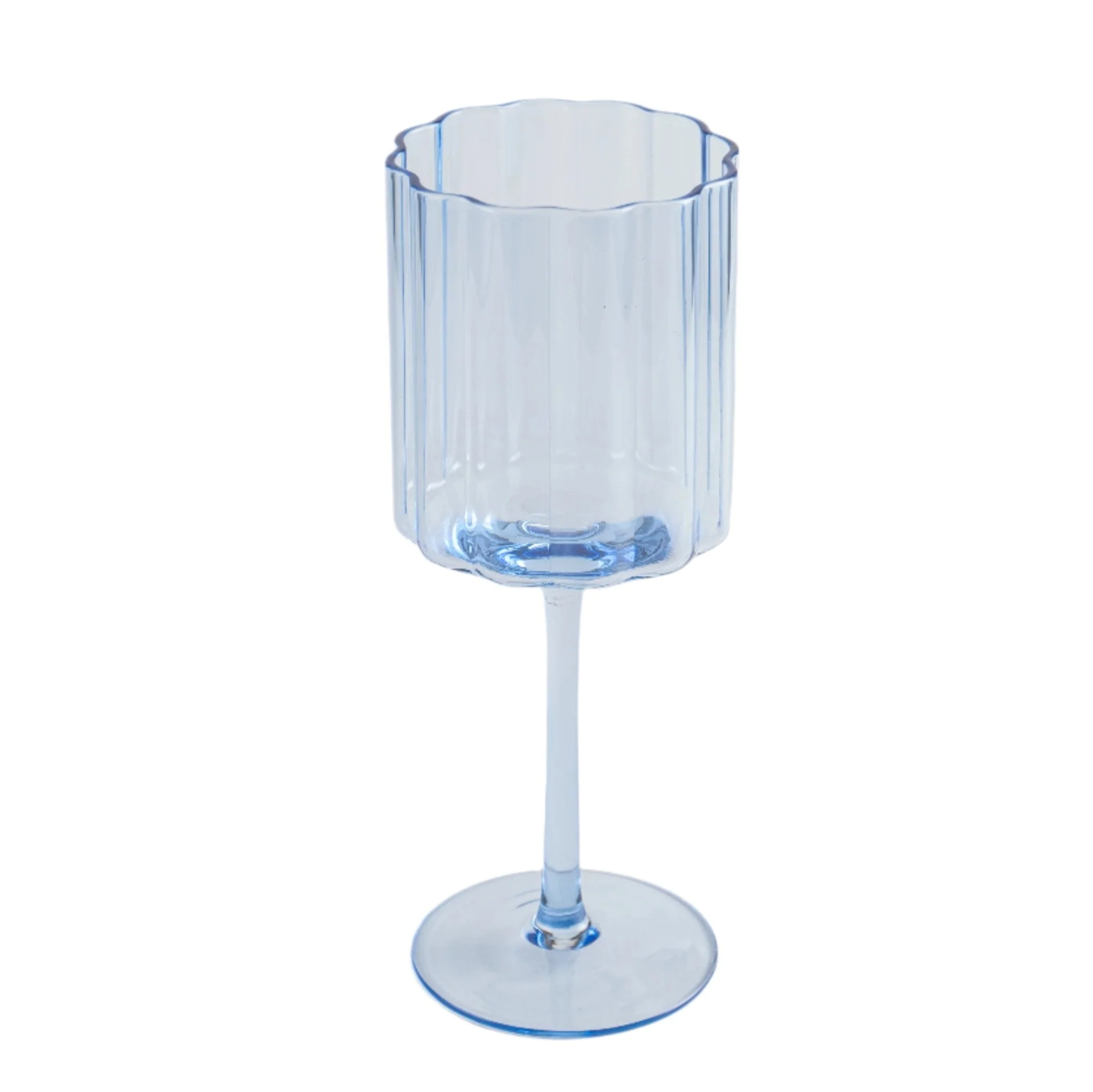 Jeanne Fitz Scalloped Rim Fluted Wine Glass, Set of 4, 12oz, Blue - Image 4