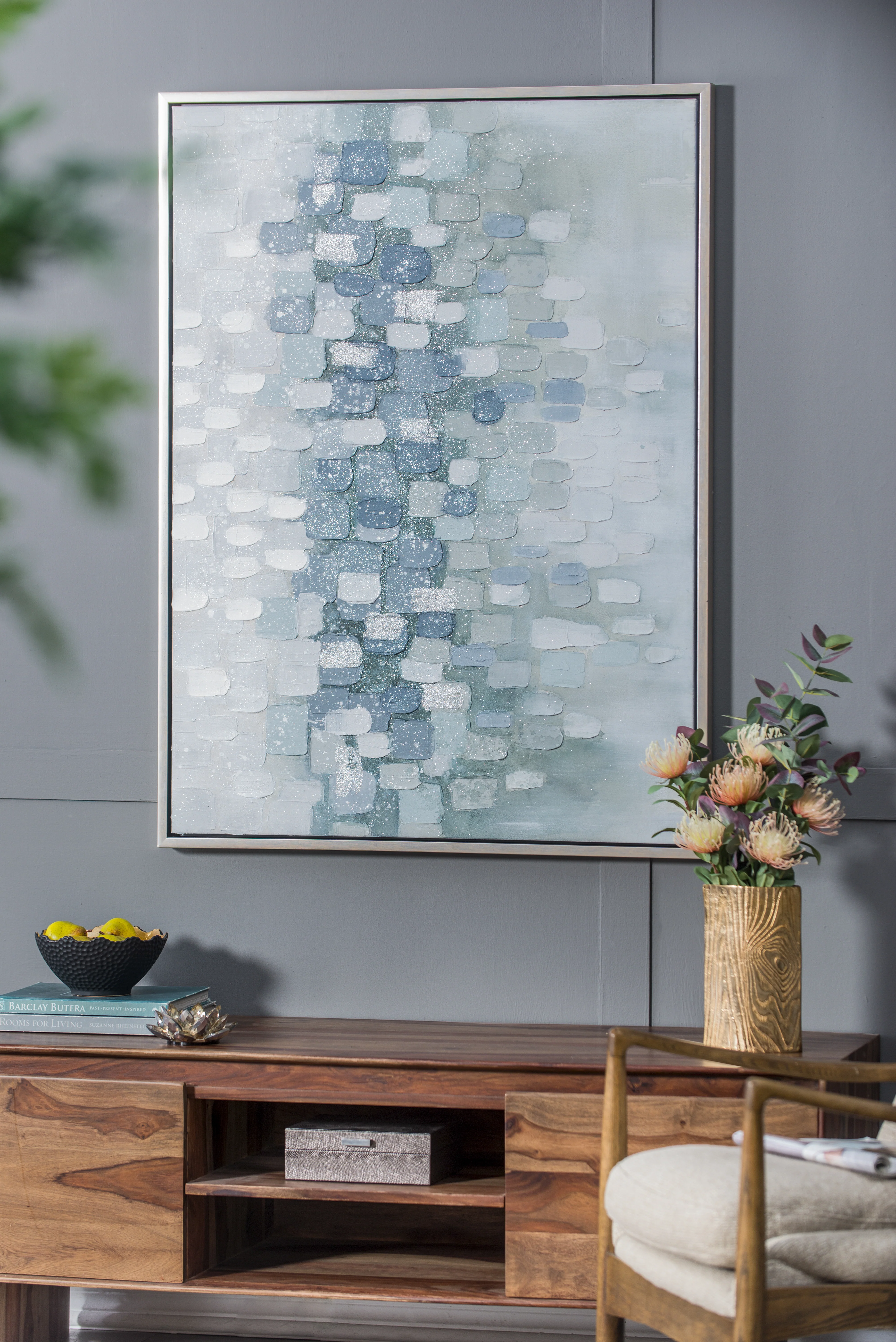 Landscape Gray and Silver Oil Painting in Frame - Image 15