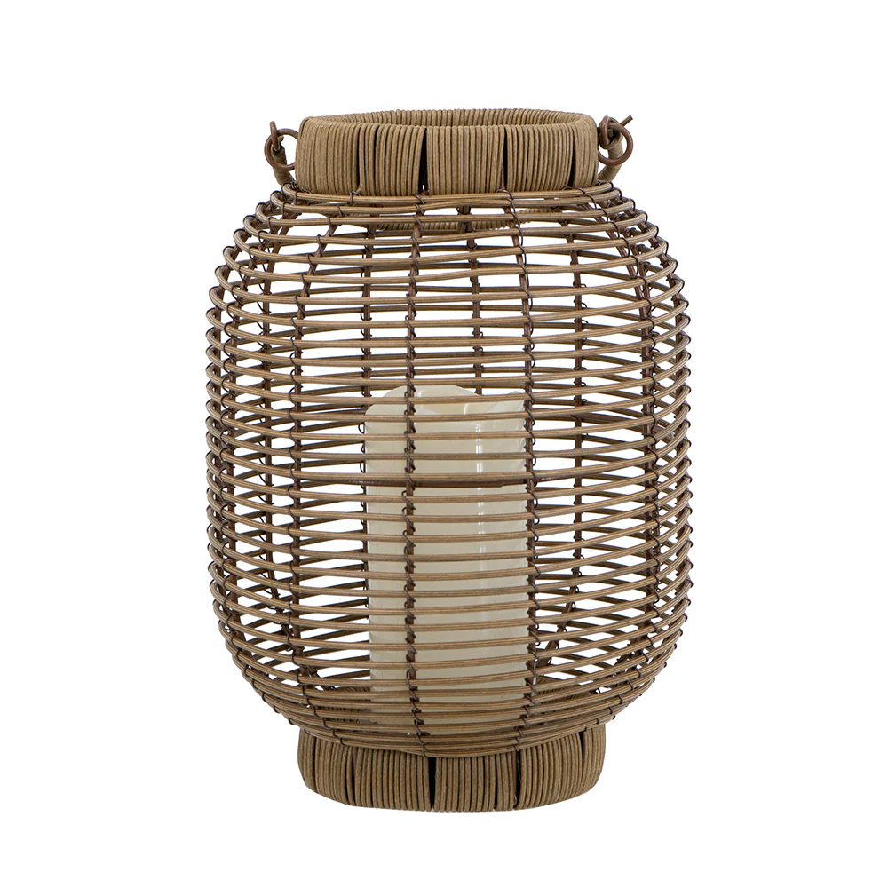 Large Brown Rattan Lantern with White LED Candle - Image 3