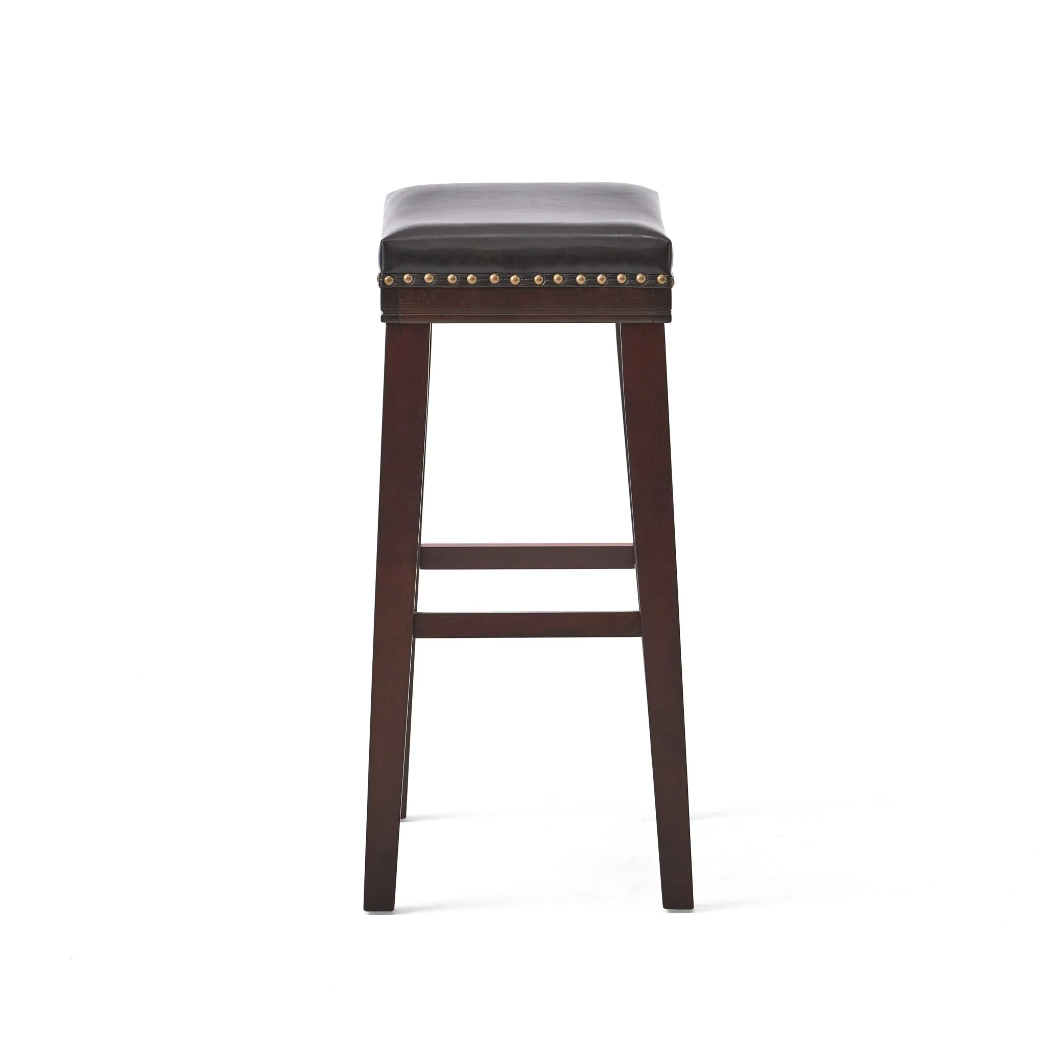 Leather Upholstered Saddle Bar Stool with Nailhead Trim - Image 3