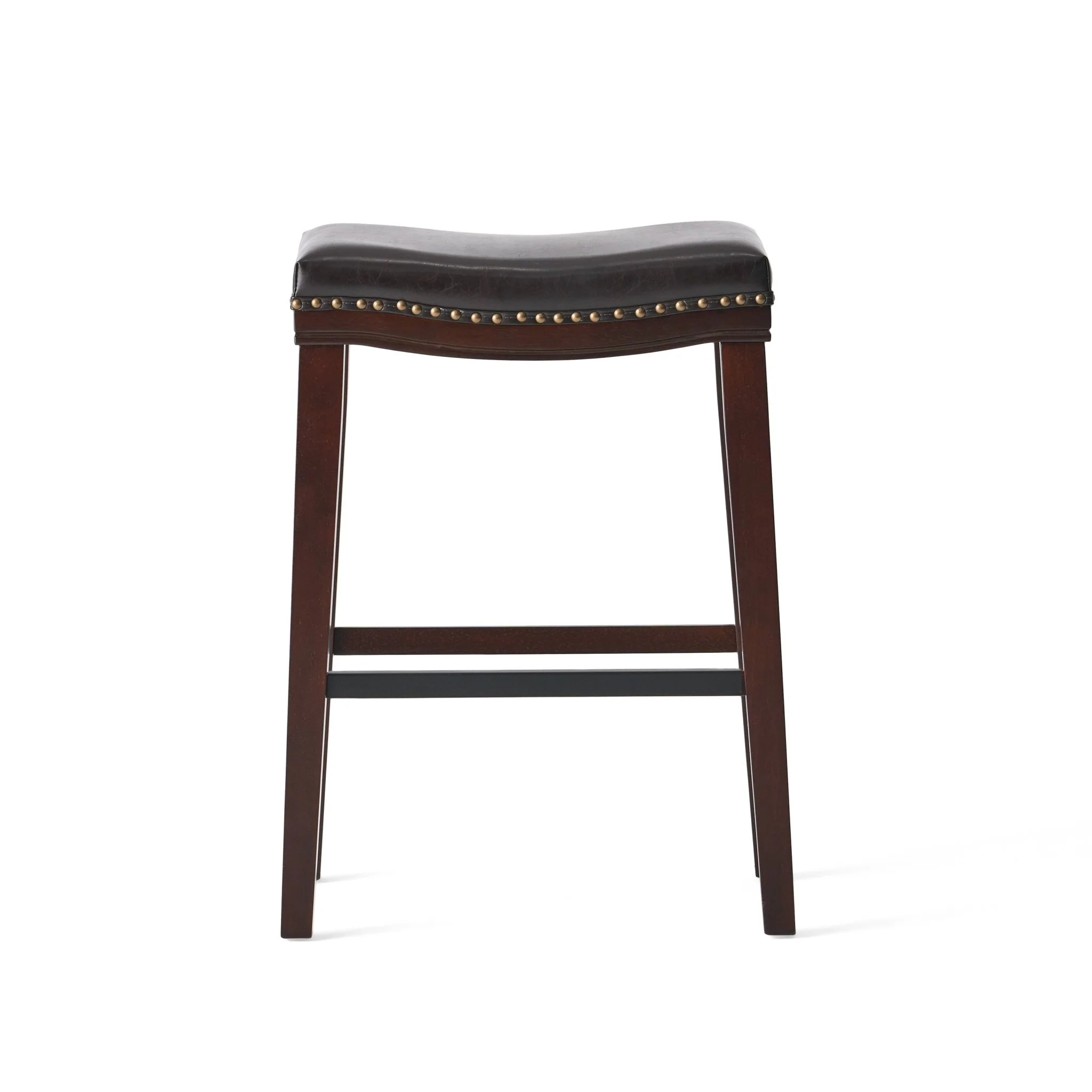 Leather Upholstered Saddle Bar Stool with Nailhead Trim - Image 9