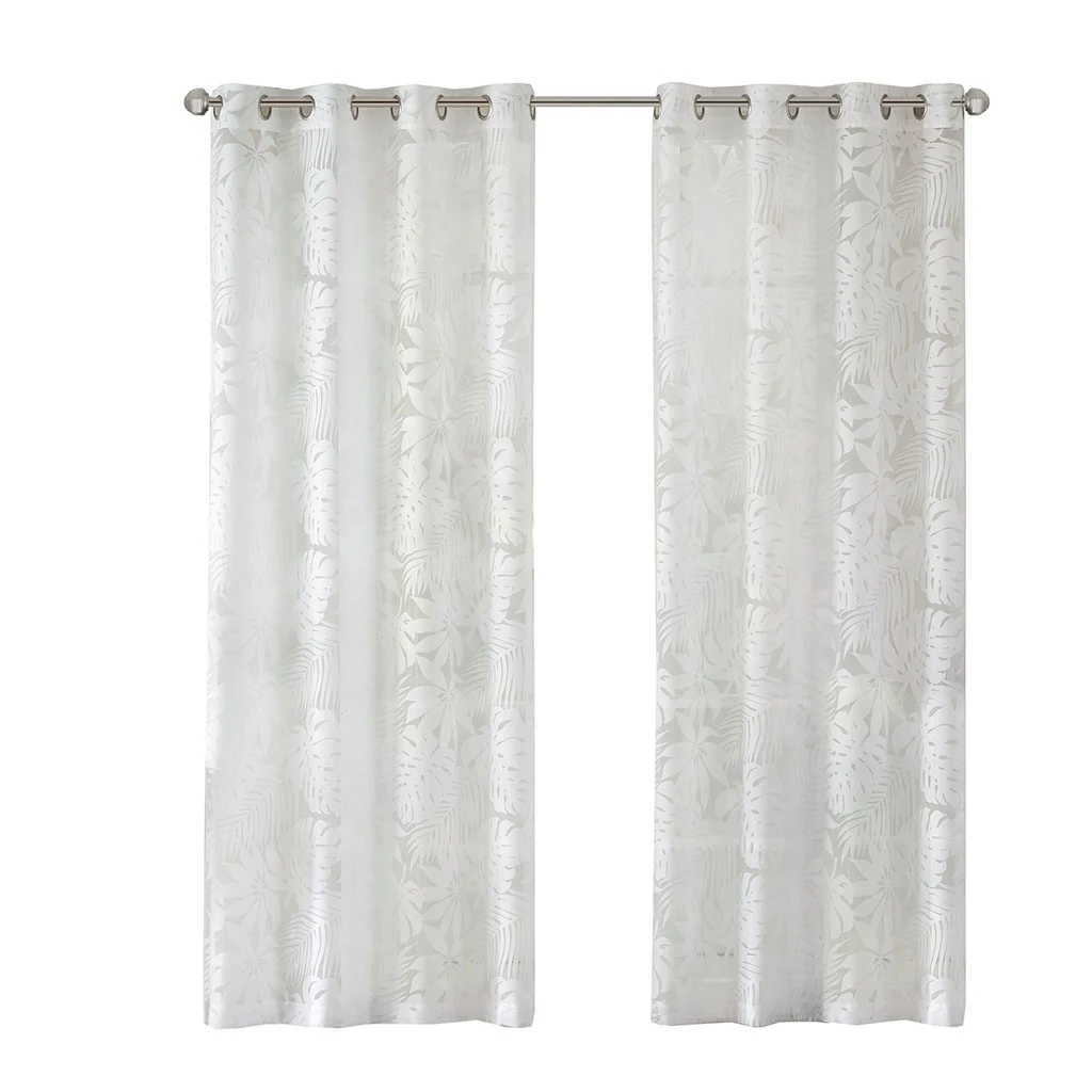 Leilani Palm Leaf Burnout Window Sheer White - Image 40