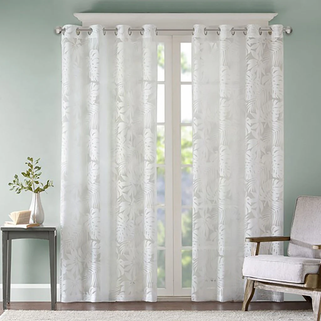 Leilani Palm Leaf Burnout Window Sheer White - Image 9