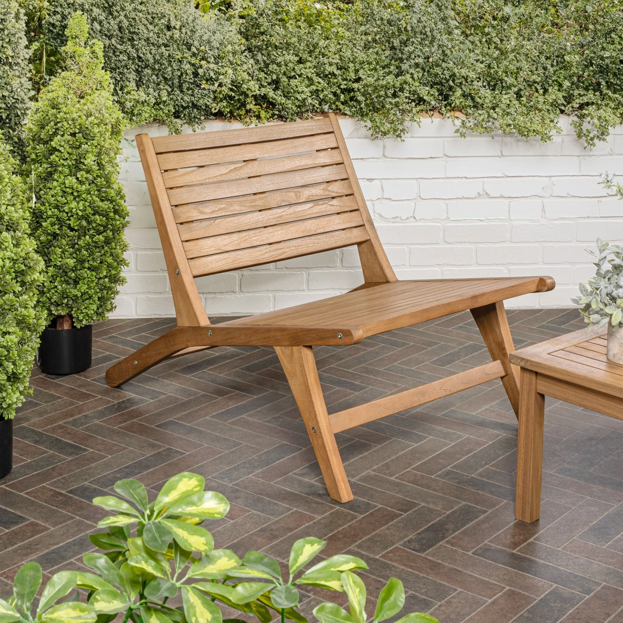 Leo Mid-Century Modern Wood Armless Outdoor Patio Chair, Natural - Image 3