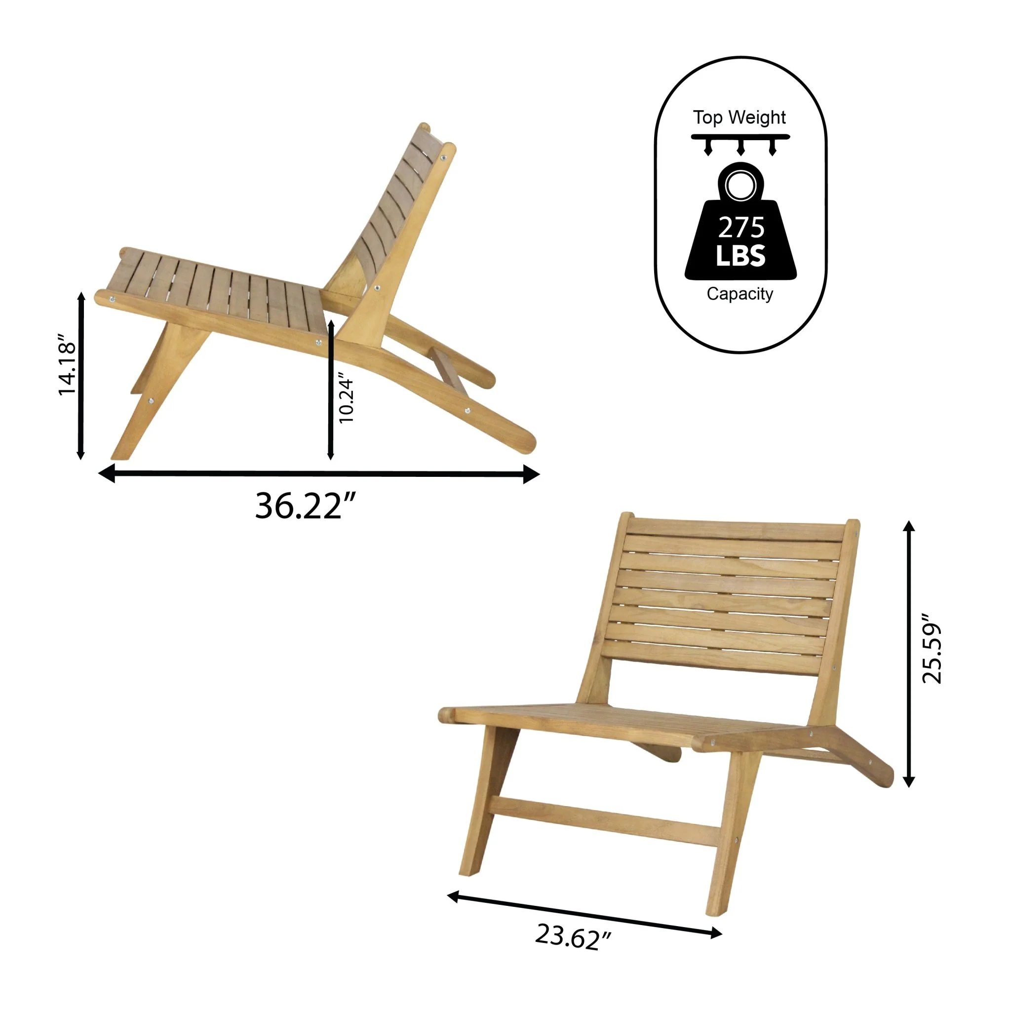 Leo Mid-Century Modern Wood Armless Outdoor Patio Chair, Natural - Image 5