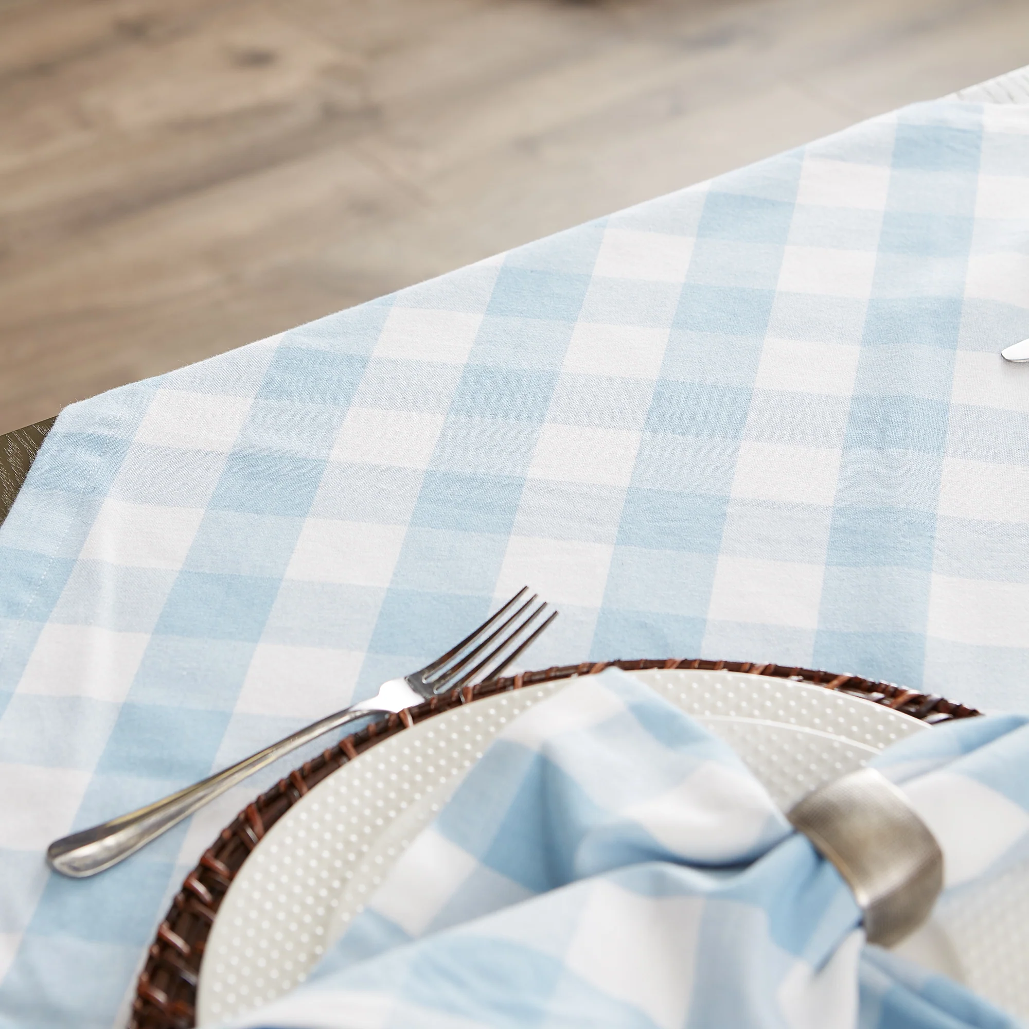 Light Blue Buffalo Check Tablecloth - Image 4
