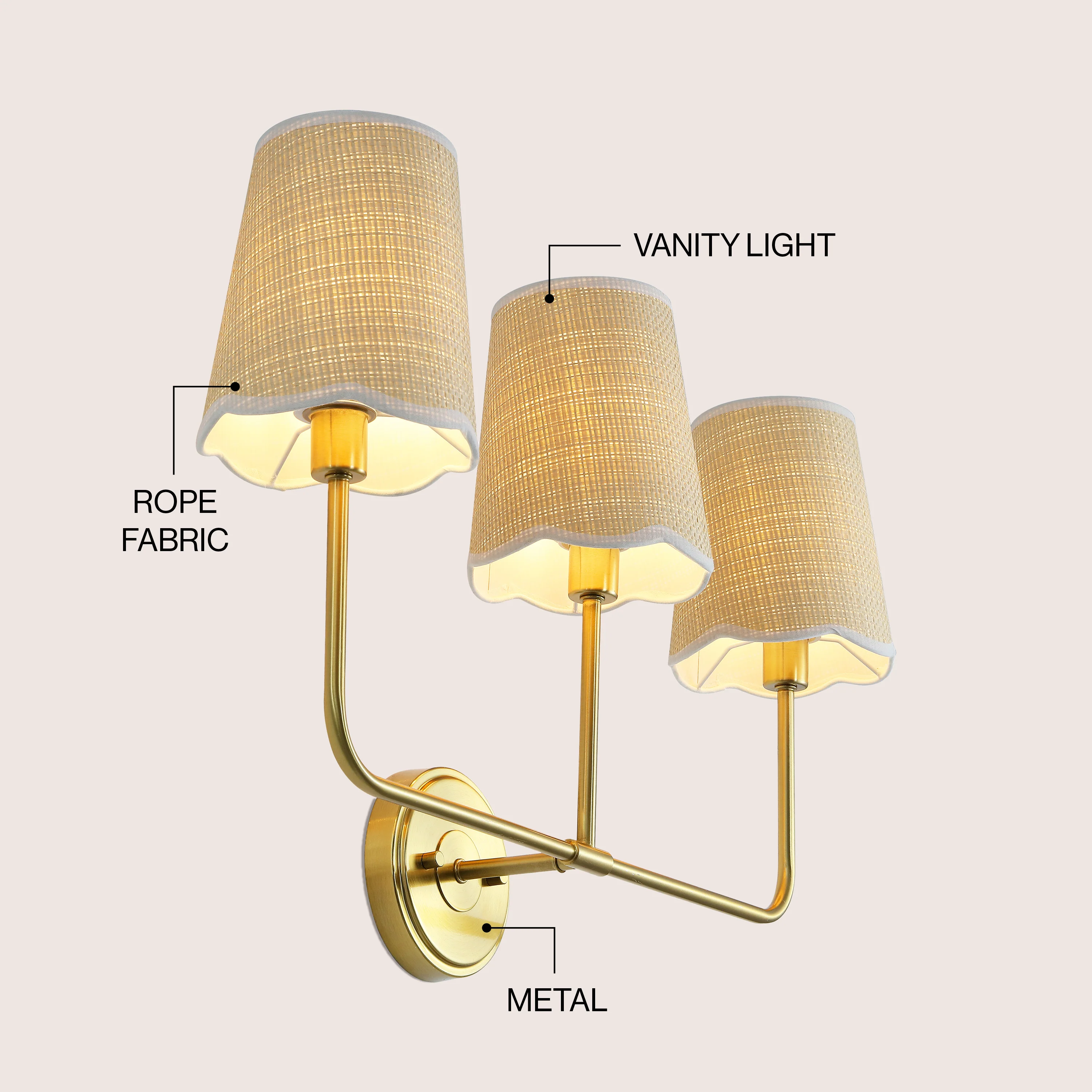 Lila Traditional Coastal Scalloped Fabric Shade/Metal LED Vanity Light - Image 11
